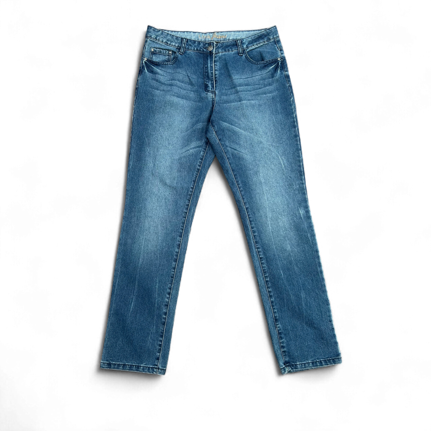 Gina Benotti Jeans Damen Gr 44 Straight Fit Blau Denim Hose Baumwolle Klassisch