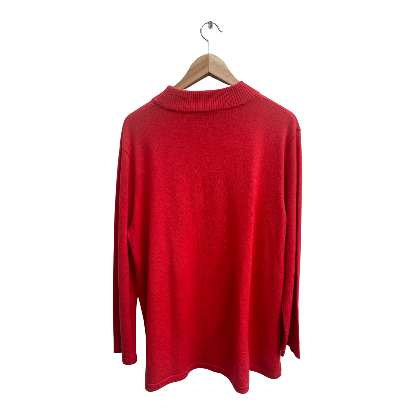 Adagio Pullover Damen Gr 48 Rot Langarm Wollmix Seitenschlitze Feinstrick Elegant