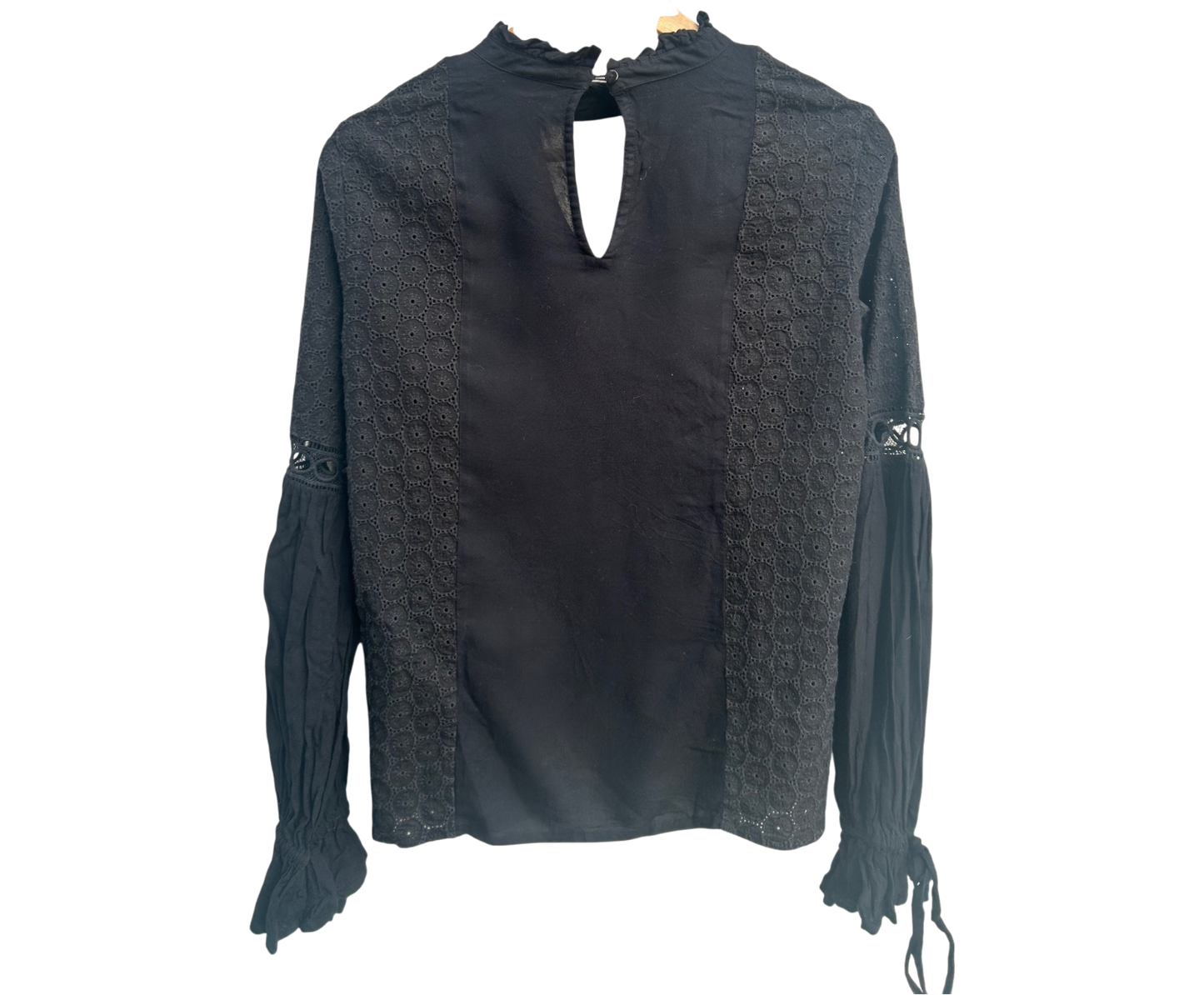 Vila Damen Bluse Schwarz Lochstickerei Langarm Gr S Baumwolle Viskose Elegant