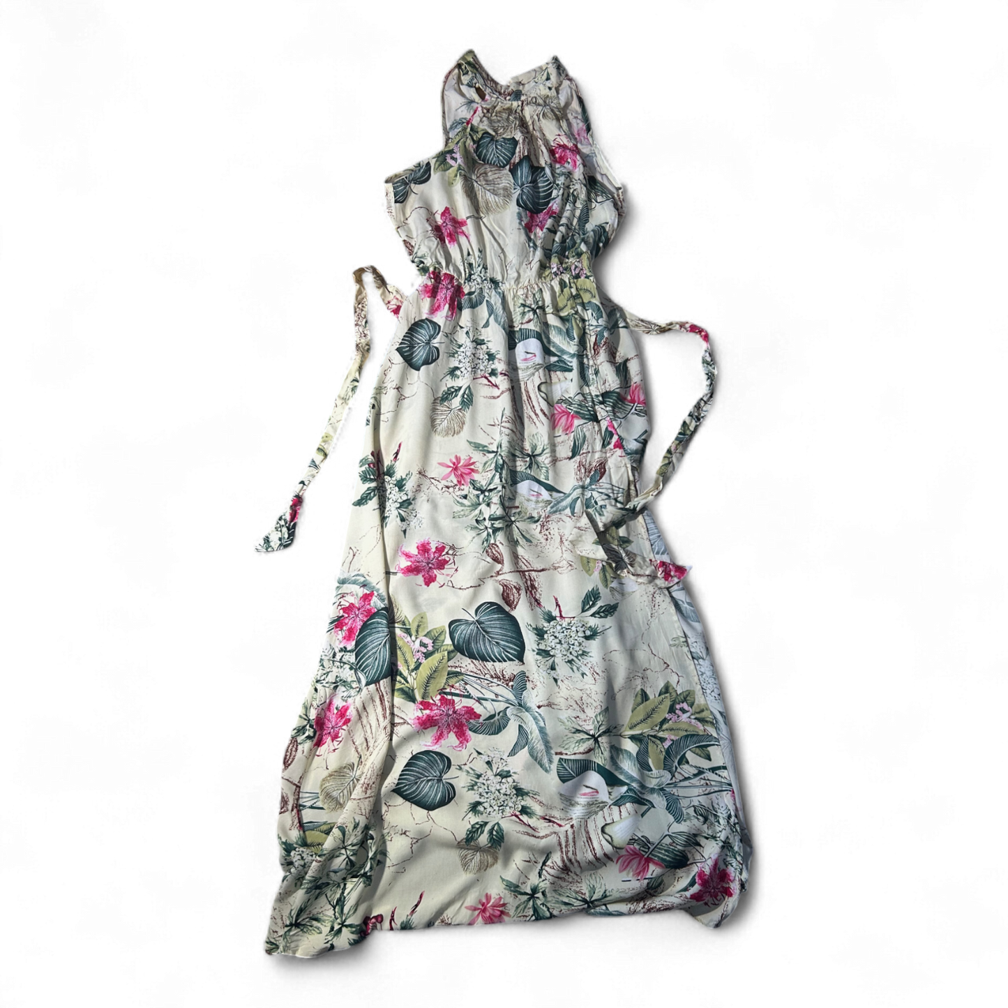 SHEIN Kleid Damen Dress Damenkleid Gr. 36 Blumenprint Maxikleid Bindehals Sommer