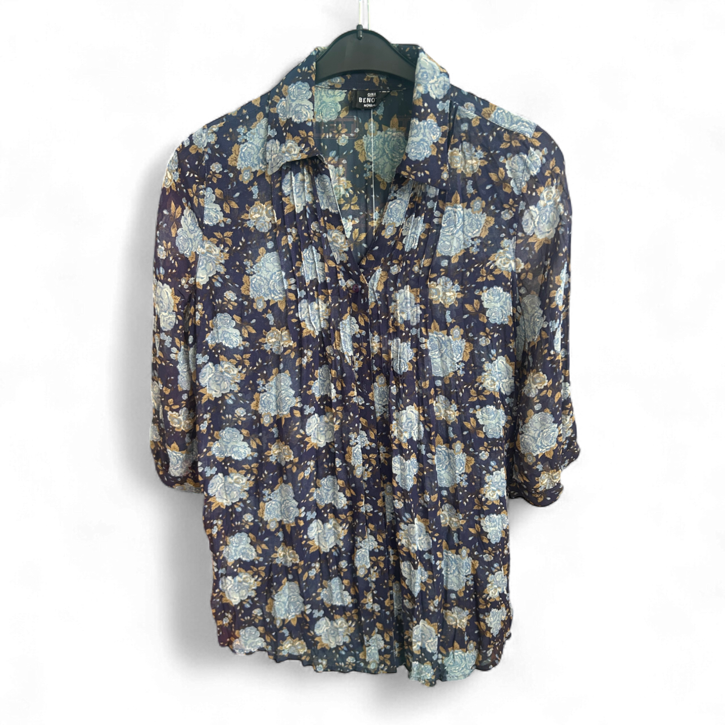 Gina Benotti Bluse Damen Gr M Dunkelblau Blumen Print Casual Feminin Klassisch