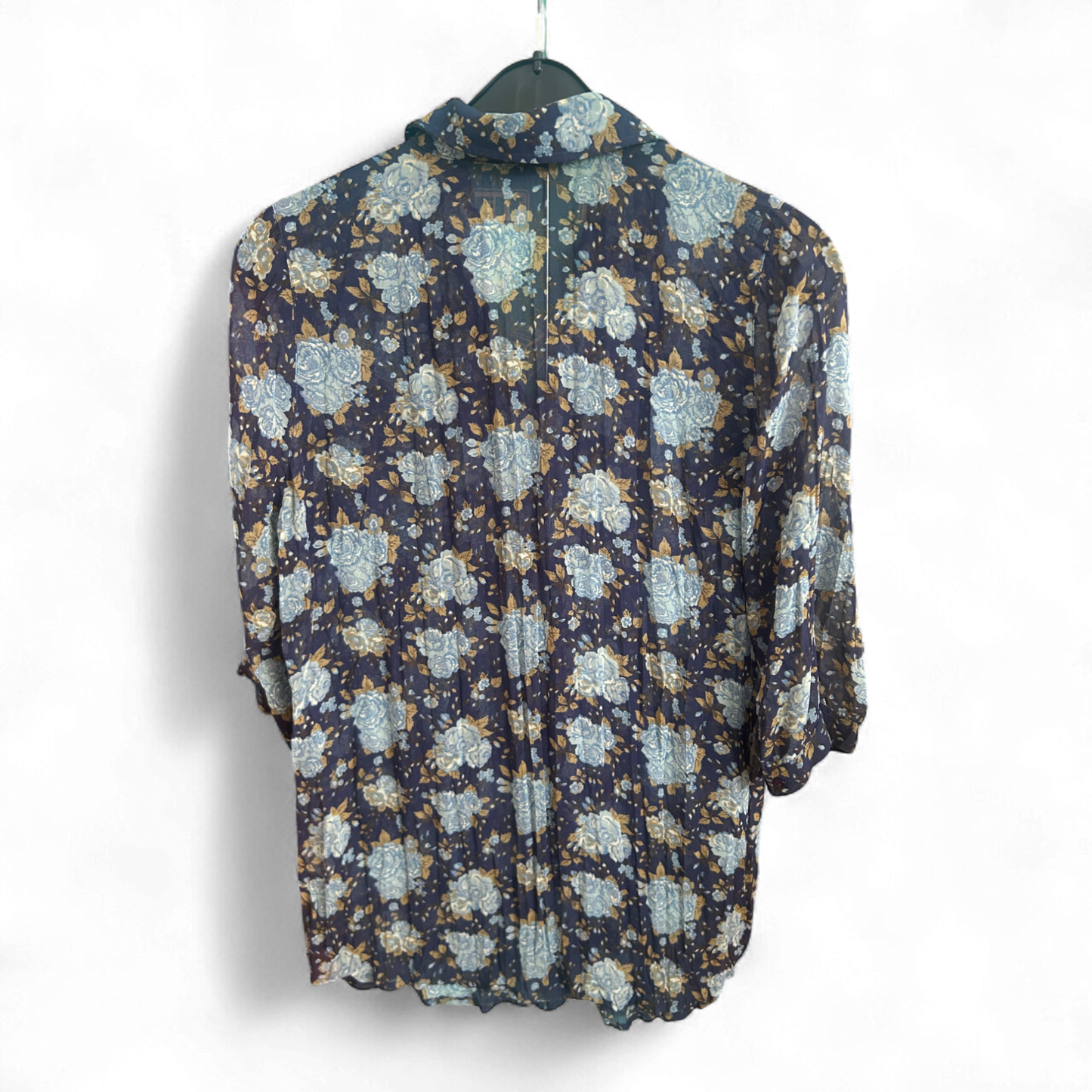 Gina Benotti Bluse Damen Gr M Dunkelblau Blumen Print Casual Feminin Klassisch