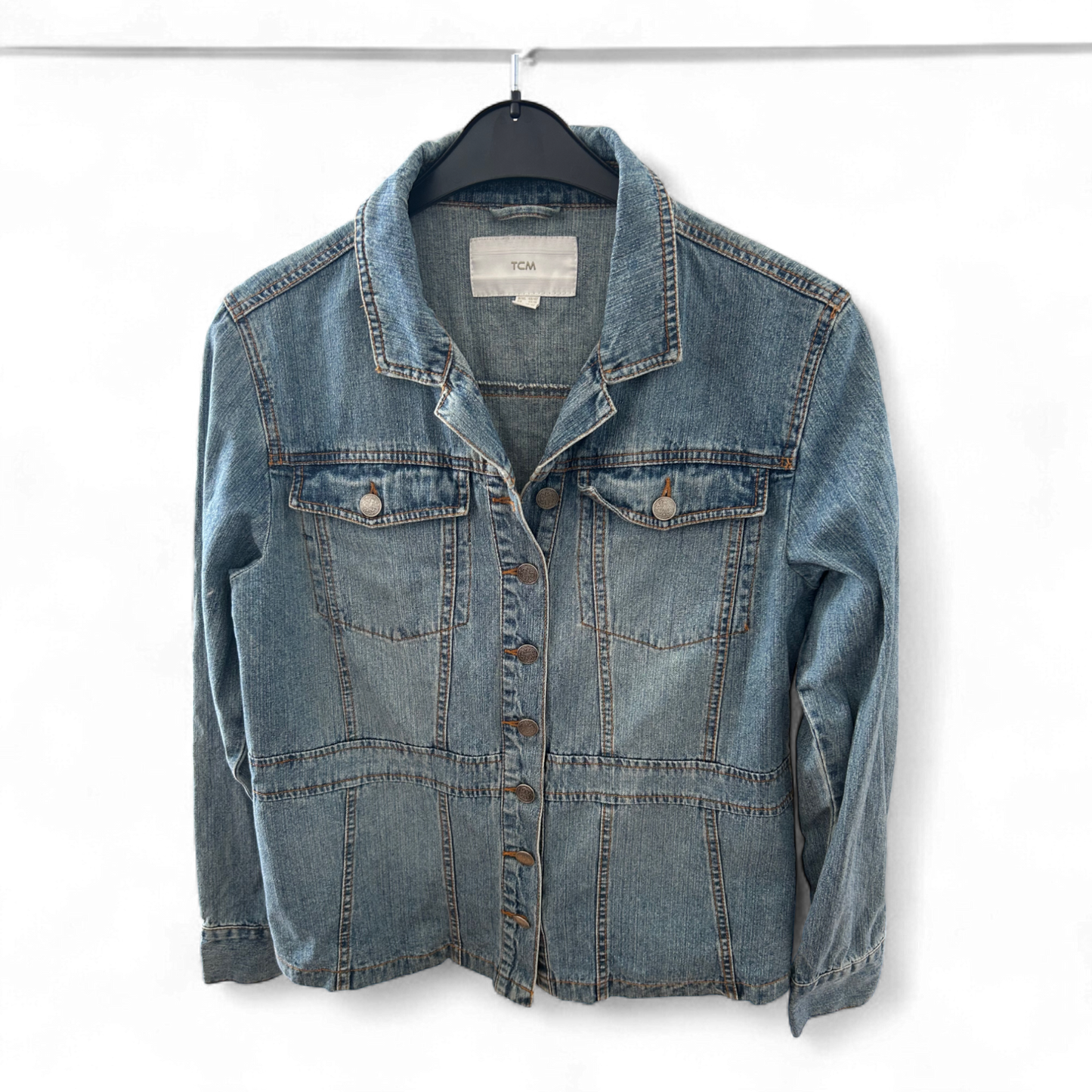 TCM Jeansjacke Damen 40 42 Blau 100 % Baumwolle Klassisch Kurz Vintage Look