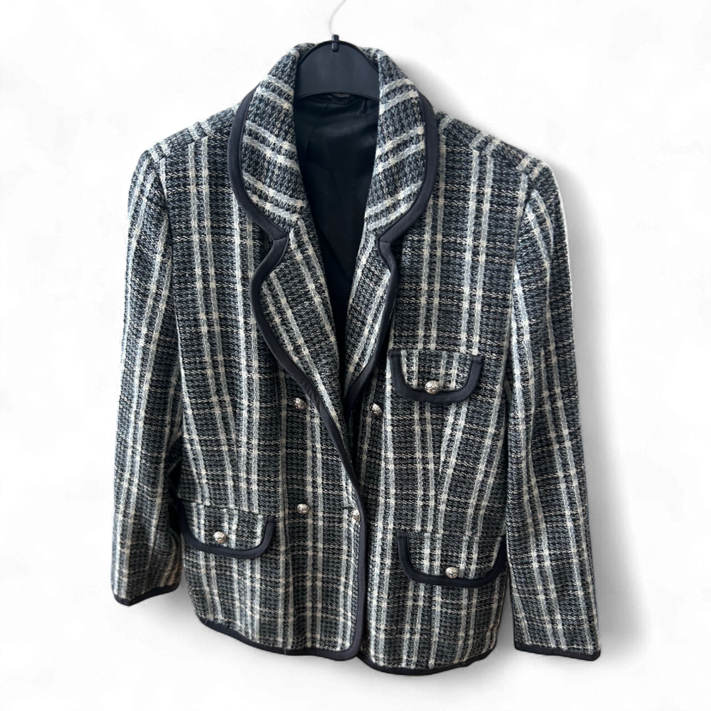 Bouclé Blazer Damen kariert 50 % Poly 35 % Wolle Gr. L Pure Panda Elegant