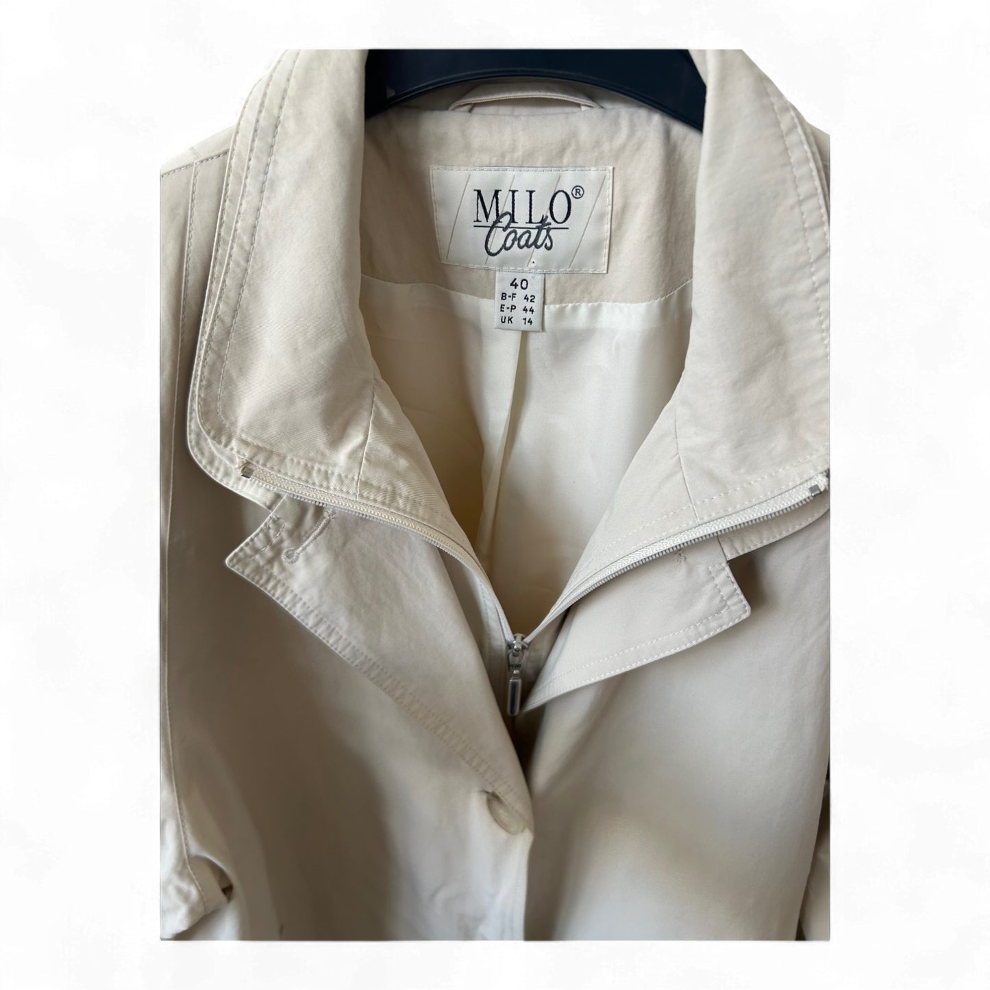 Milo Coats Trenchcoat Damen Gr 40 Beige Mantel Wasserabweisend Schulterpolster Elegant