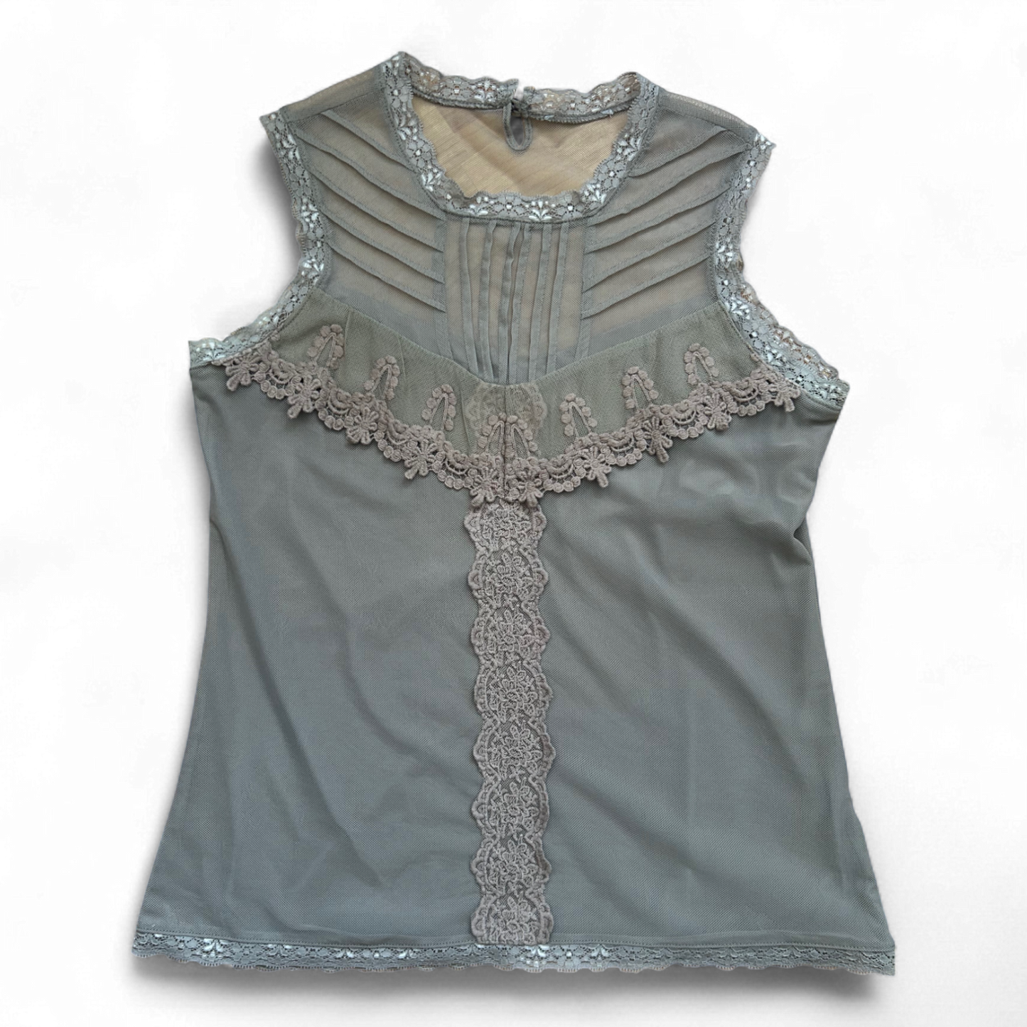 Damen Top Spitze Khaki Ărmellos Festlich Romantisch Sommer Gr. M Elegant