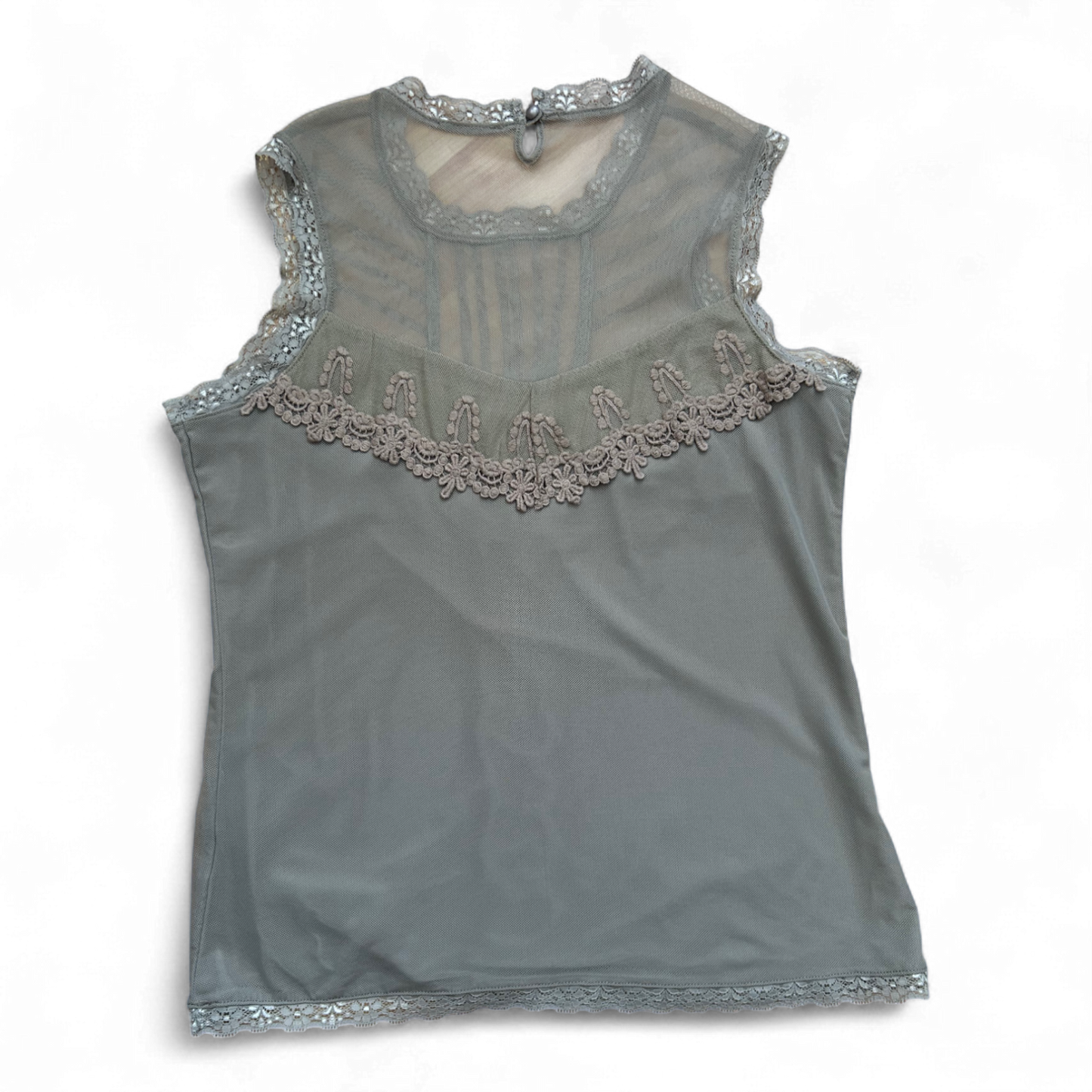 Damen Top Spitze Khaki Ărmellos Festlich Romantisch Sommer Gr. M Elegant