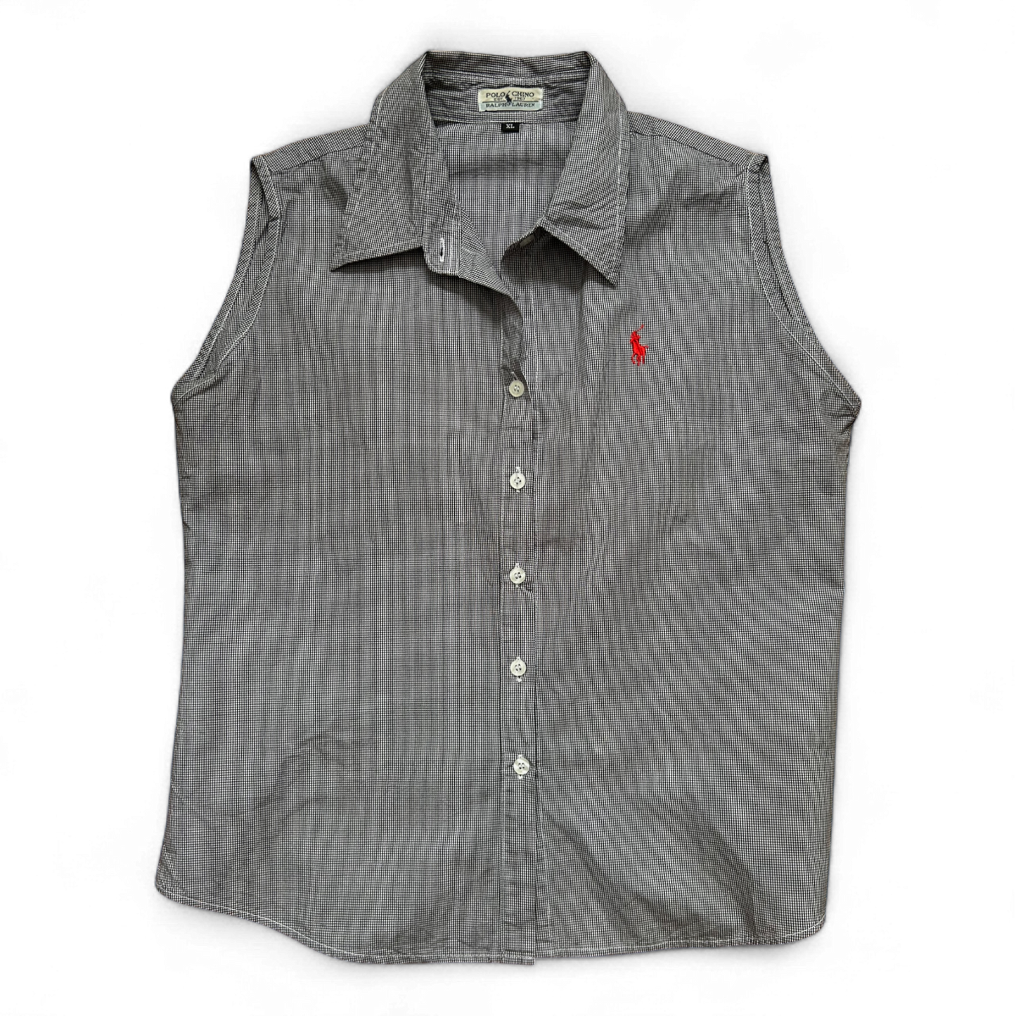 Ralph Lauren Damen Bluse XL Grau Ärmellos Kariert Baumwolle Sommer Casual