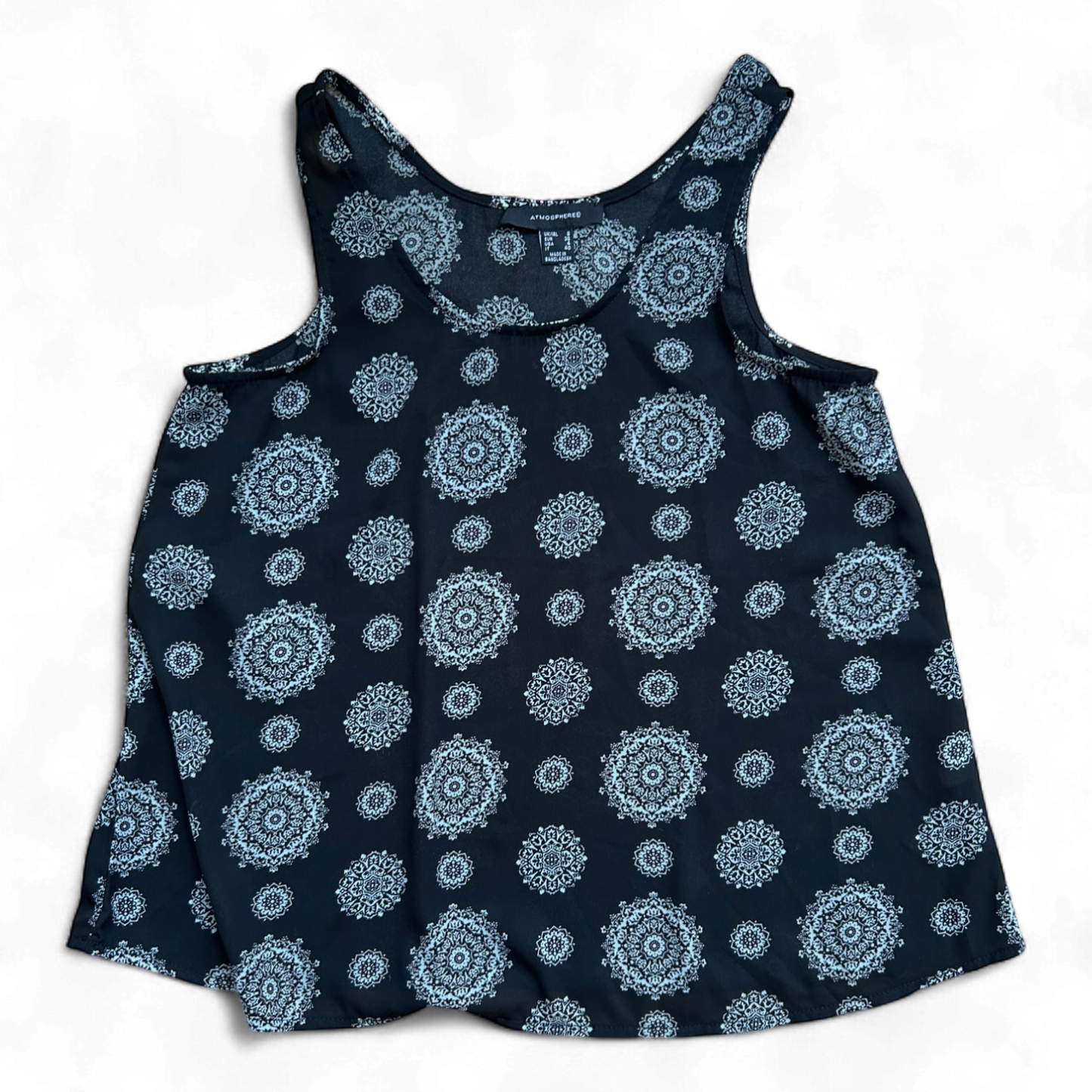 Atmosphere Damen Top 36 Mandala Schwarz ärmellos Sommer Bluse Viskose Look