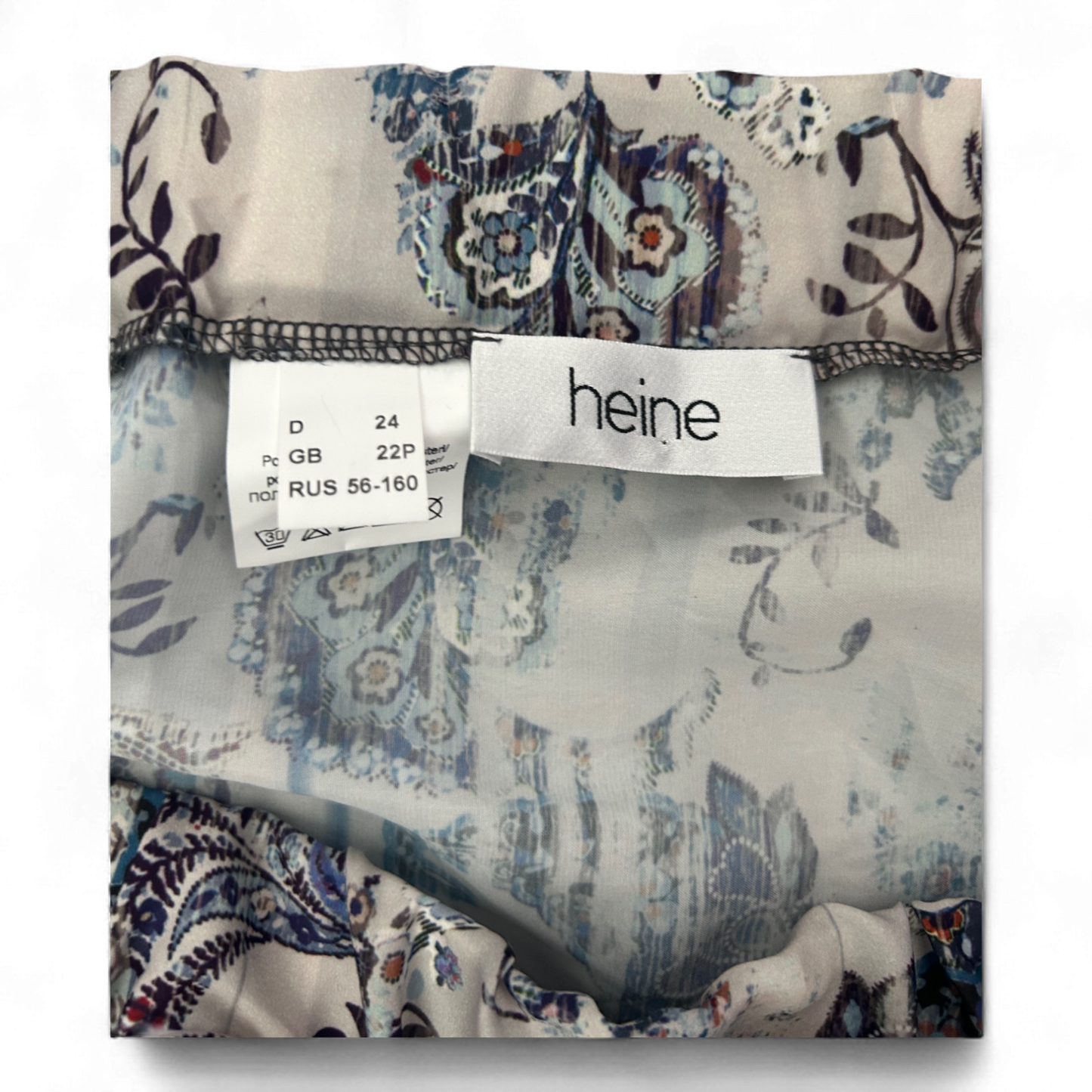 Heine Maxirock Gr 24 Blau Weiß Boho Muster Italien Polyester 91 cm Lang