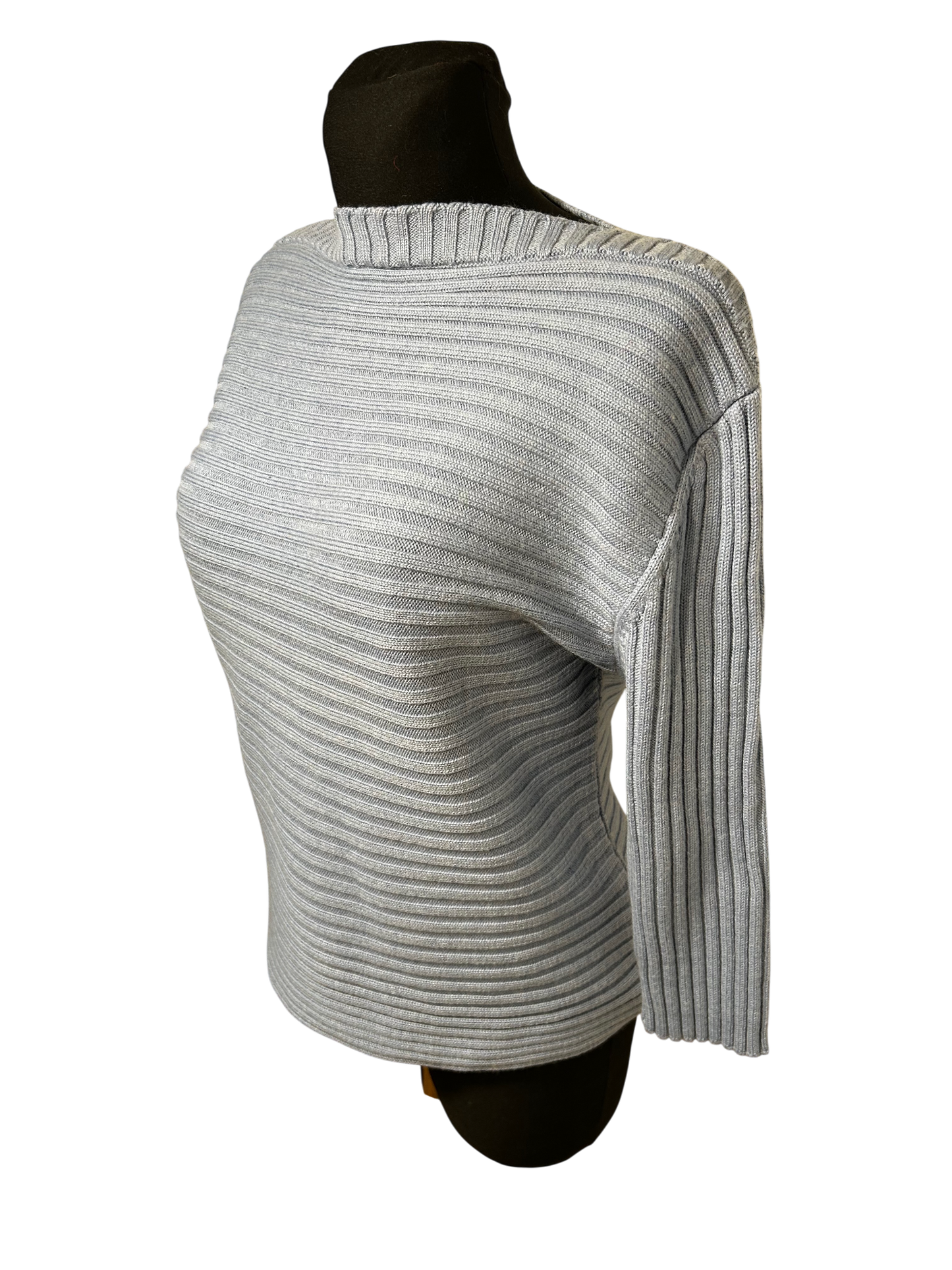 Olsen Pullover Damen Strick Gr 44 Hellblau Rippen Baumwollmix Stretch Uni