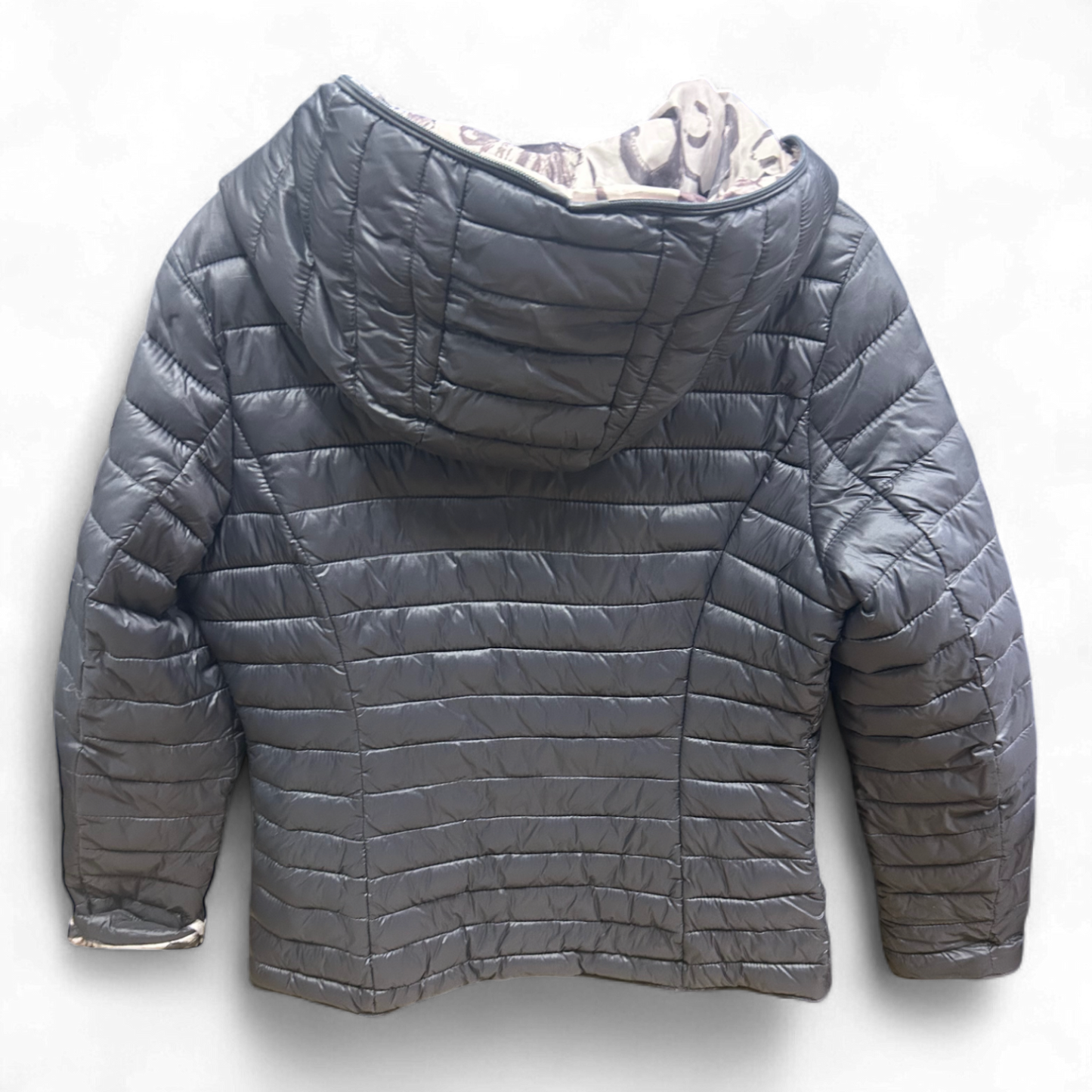 Vittoria Fashion Jacke Gr 44 Anthrazit Steppjacke Kapuze Futter Print 62 cm