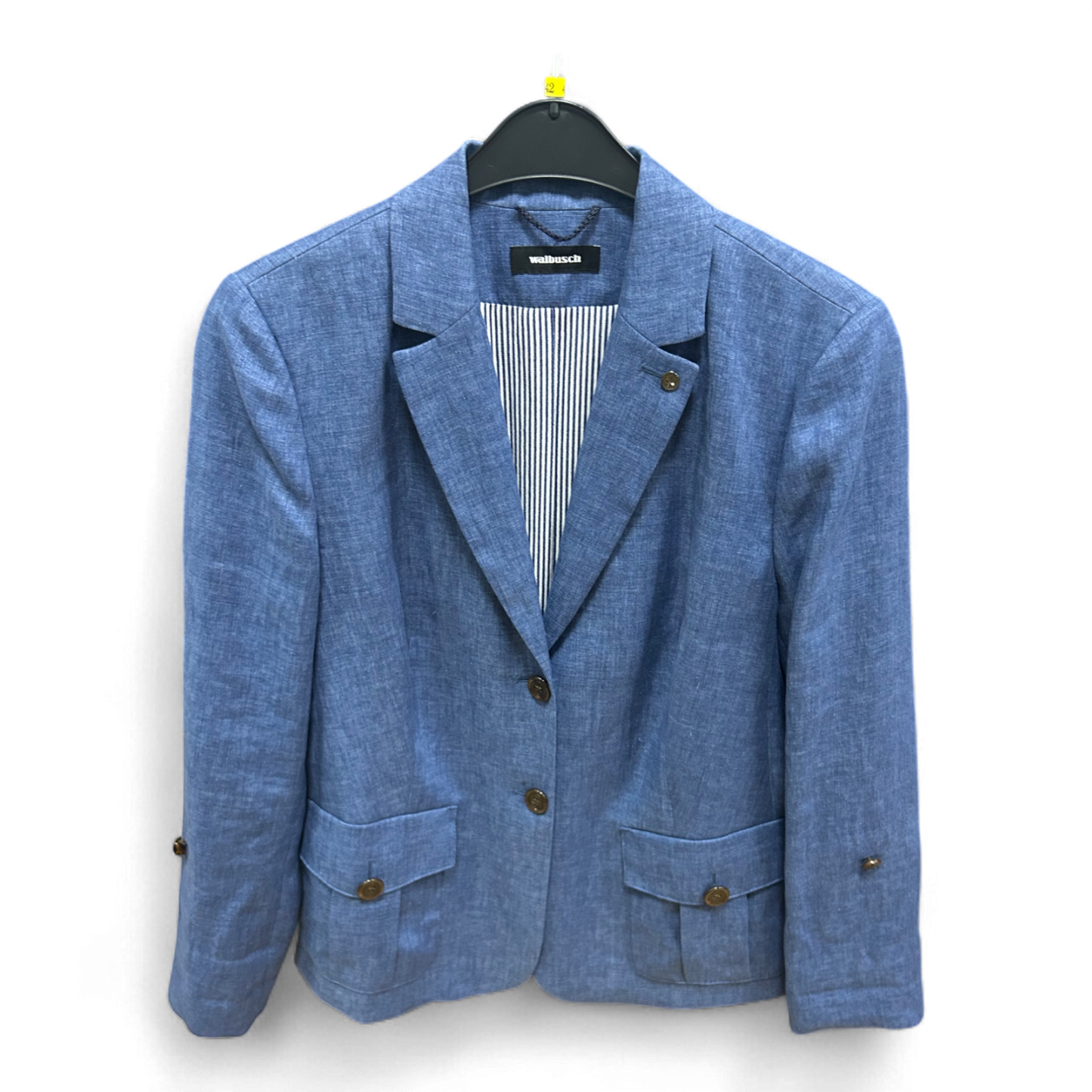 Walbusch Blazer Blau Gr 42 Leinen Made in Italy Brust 54 Länge 65 Futter