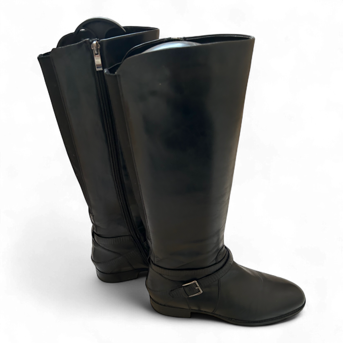 Tizian Lederstiefel Schwarz Gr 40 Reitstil Echtleder Schnalle Reißverschluss Top