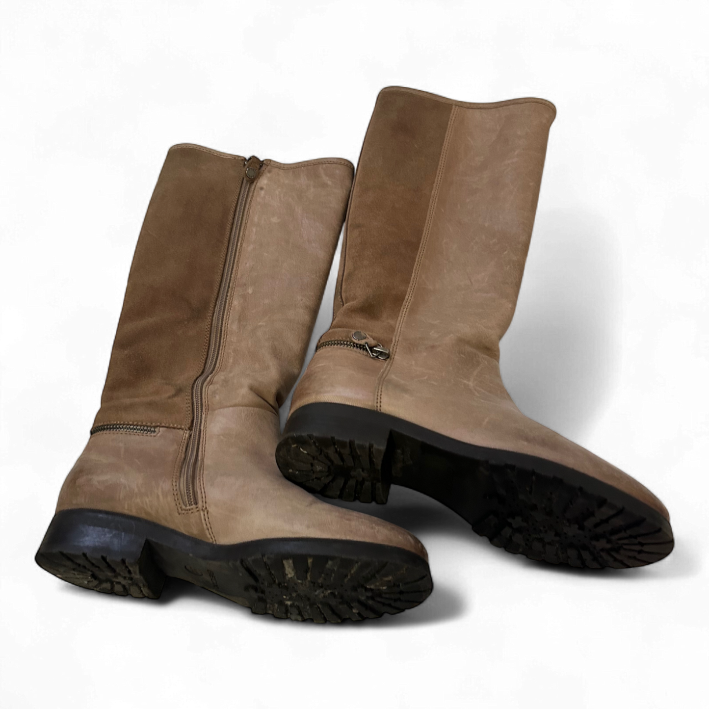 Geox Lederstiefel Braun Gr 37 Echtleder Reitstil Seitlicher Reißverschluss