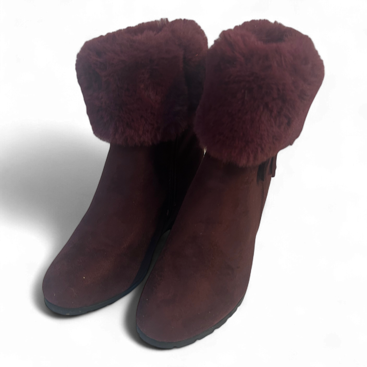 Bello Star Stiefeletten Gr 41 Bordeaux Keilabsatz Kunstfell Winter Warm Gefüttert