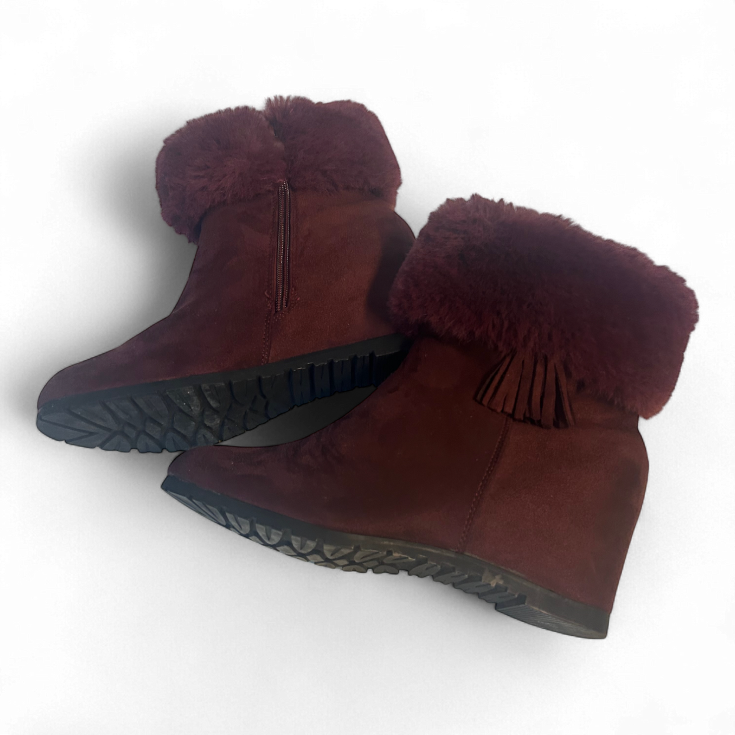 Bello Star Stiefeletten Gr 41 Bordeaux Keilabsatz Kunstfell Winter Warm Gefüttert