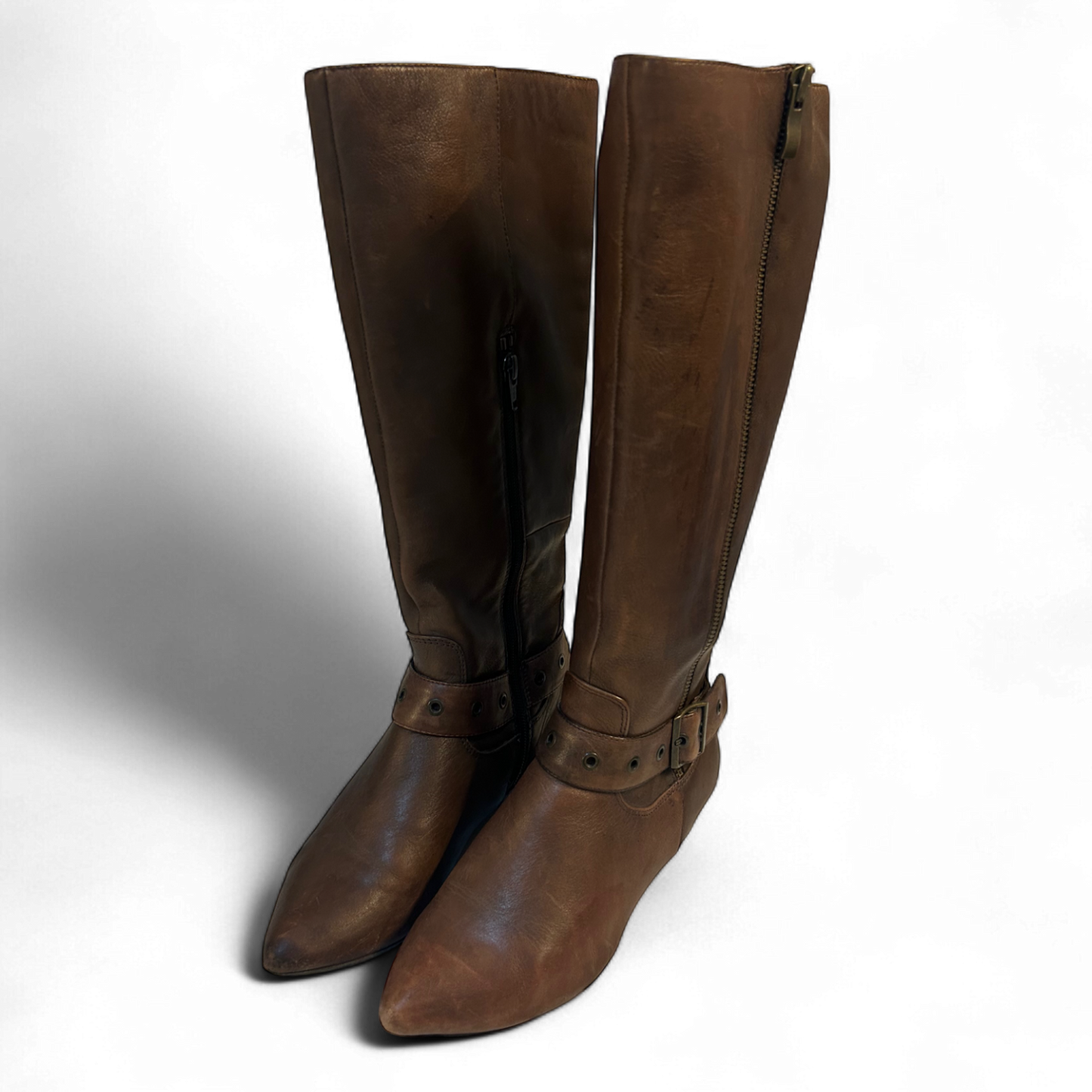 Janet D Damenstiefel Braun Gr 36 Leder Reißverschluss Zierschnalle Used Look