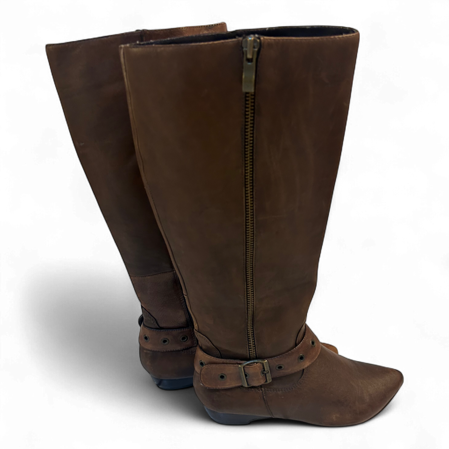 Janet D Damenstiefel Braun Gr 36 Leder Reißverschluss Zierschnalle Used Look