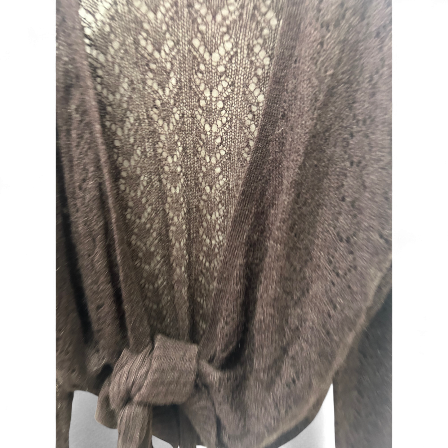 Strickjacke Braun Gr M Häkeloptik Bindegürtel Offen Weich Longsleeve Elegant