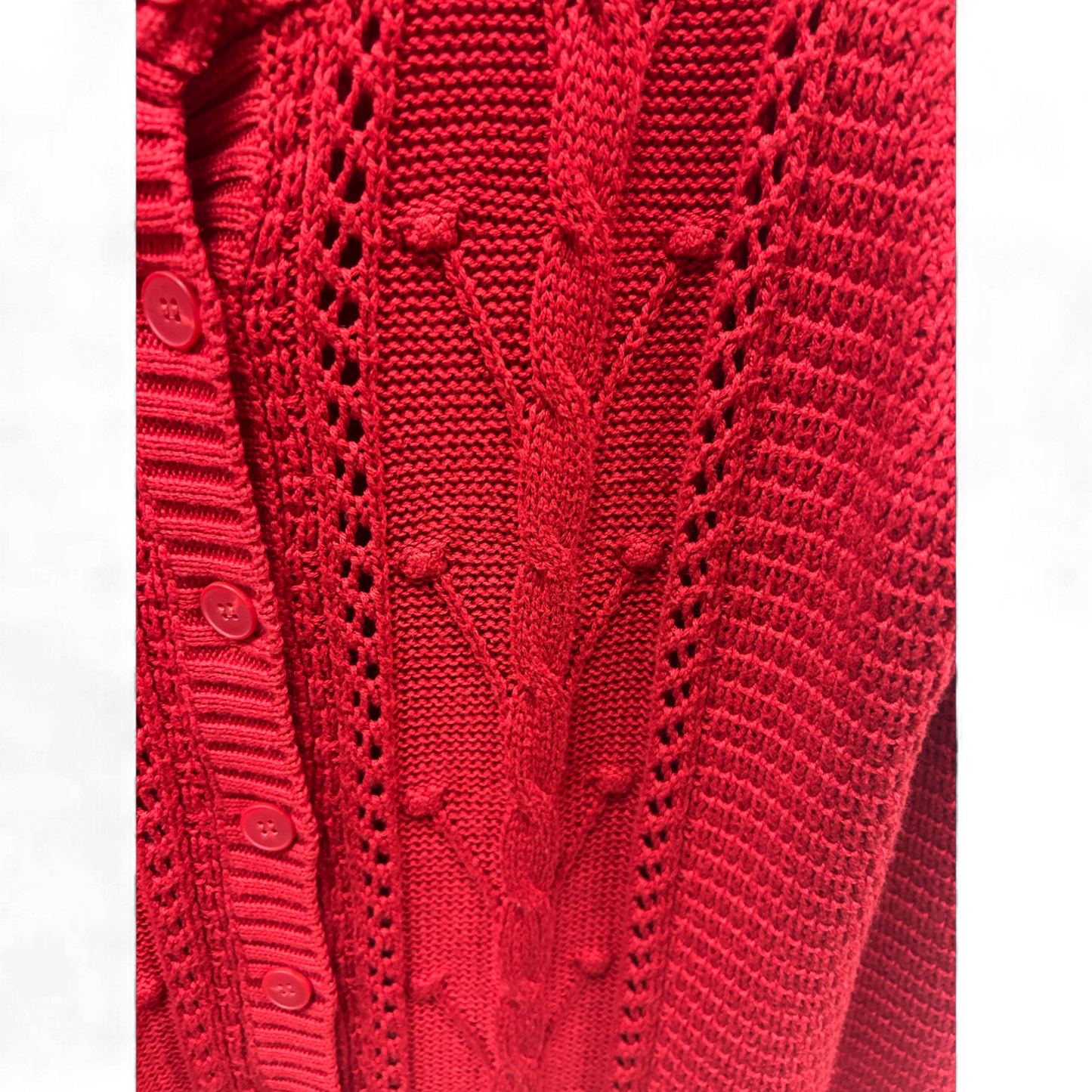 Street One Strickjacke Rot Gr 44 Zopfmuster Knopfleiste Baumwollmix Frühling