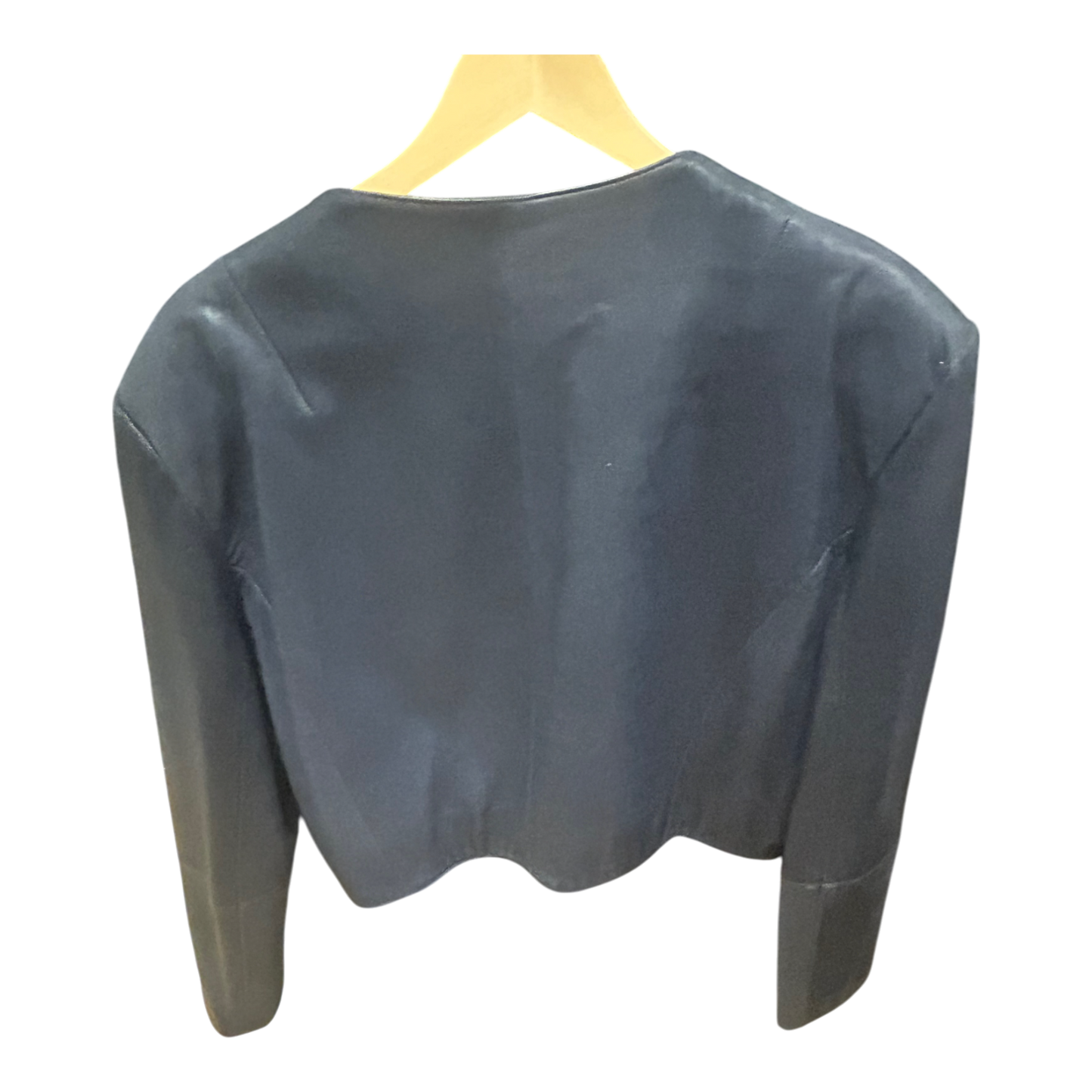 Patti Pen Lederjacke Blau Gr 40 Vintage Goldknöpfe Schulterpolster Kurzjacke Futter