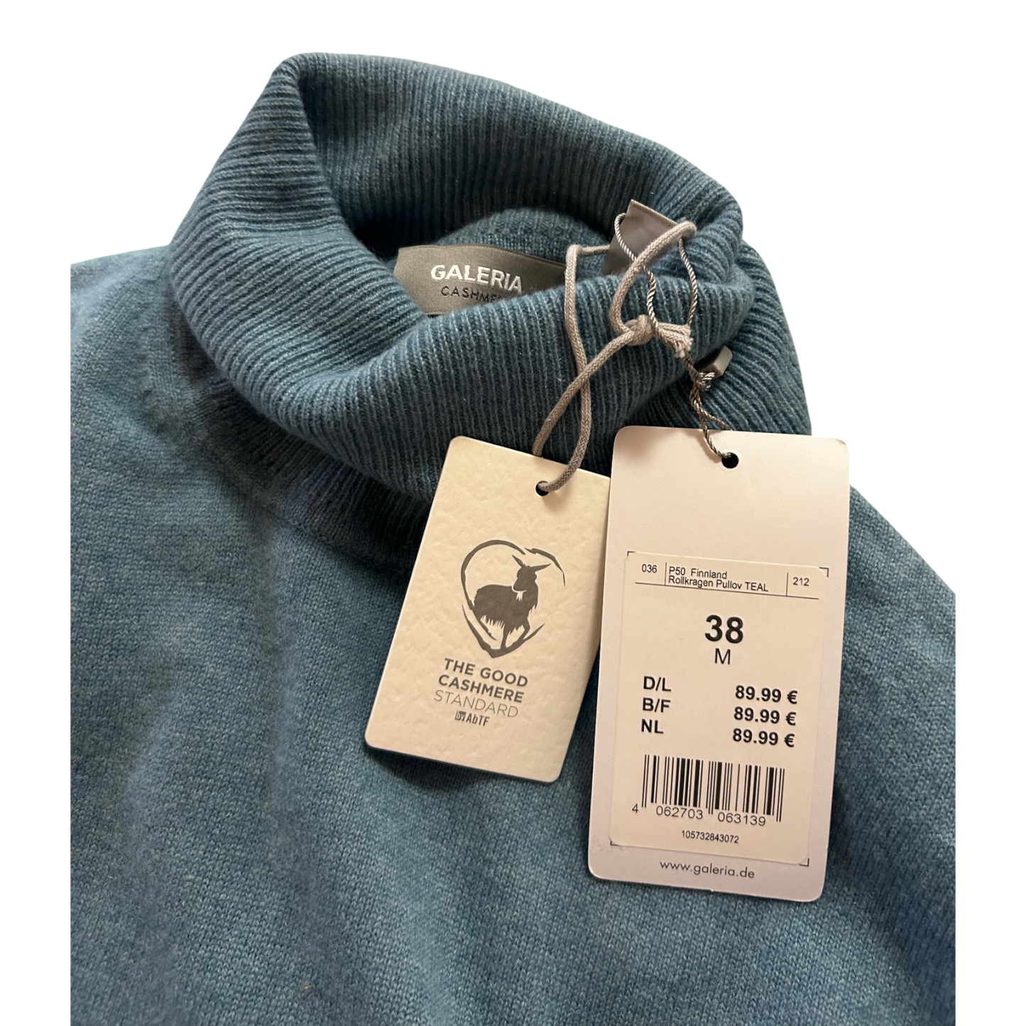 Galeria Cashmere Rollkragenpullover Damen Gr 38 Türkis Kaschmir Fein Strick