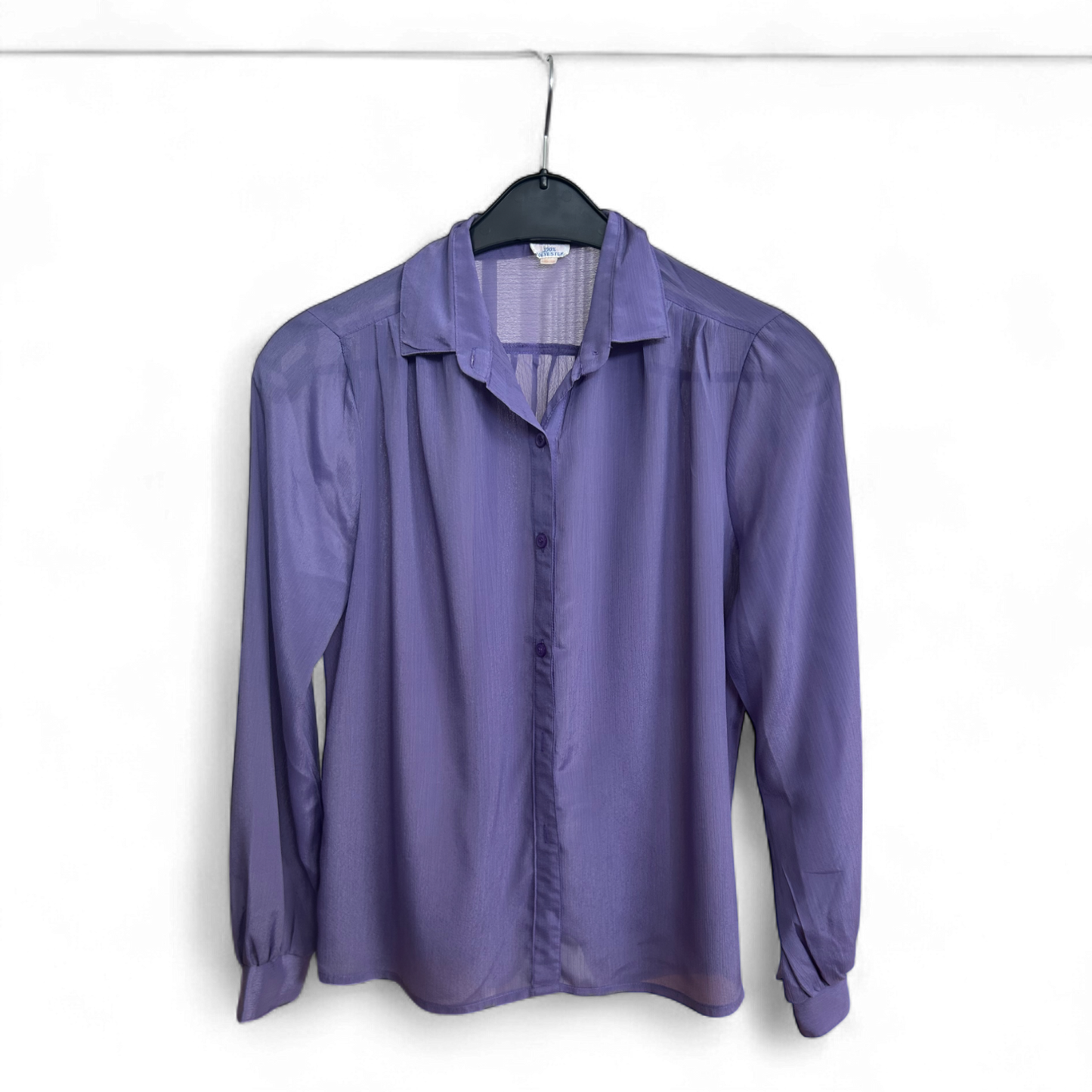 Vintage Bluse Lila Transparent Gr 36 Langarm Kragen Elegant 100 Prozent Polyester