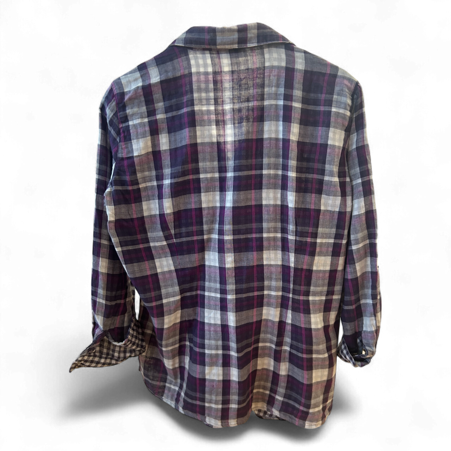 Canda Damen Bluse Kariert Violett Gr 48 Baumwolle Langarm Freizeit Casual