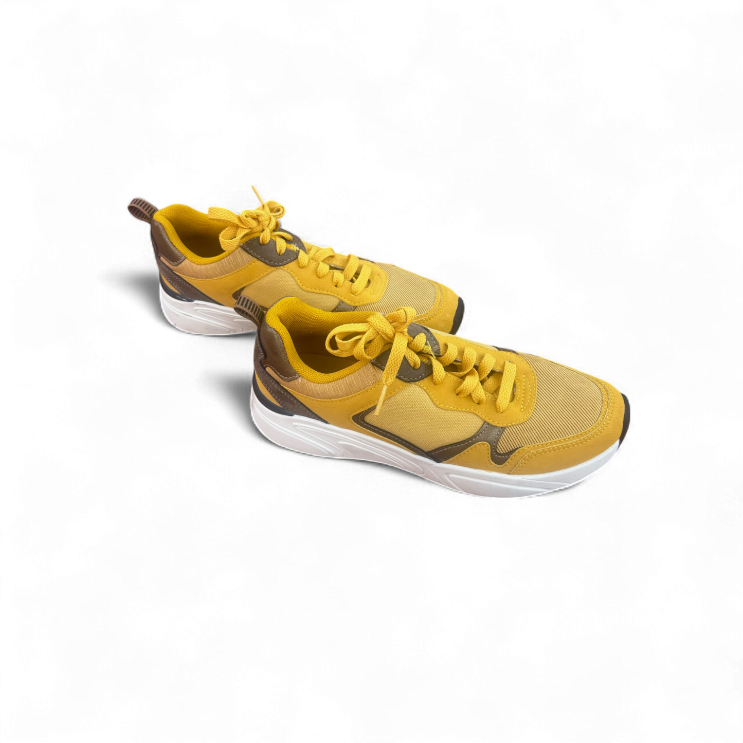 CLO Damen Sneaker Gelb Braun Größe 40 Sportschuhe Retro Look Chunky Sohle