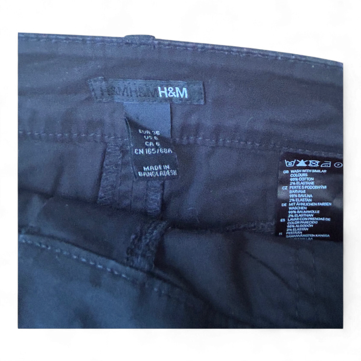 H&M Rock Gr 36 Schwarz Baumwolle Stretch Casual Midi Top Zustand