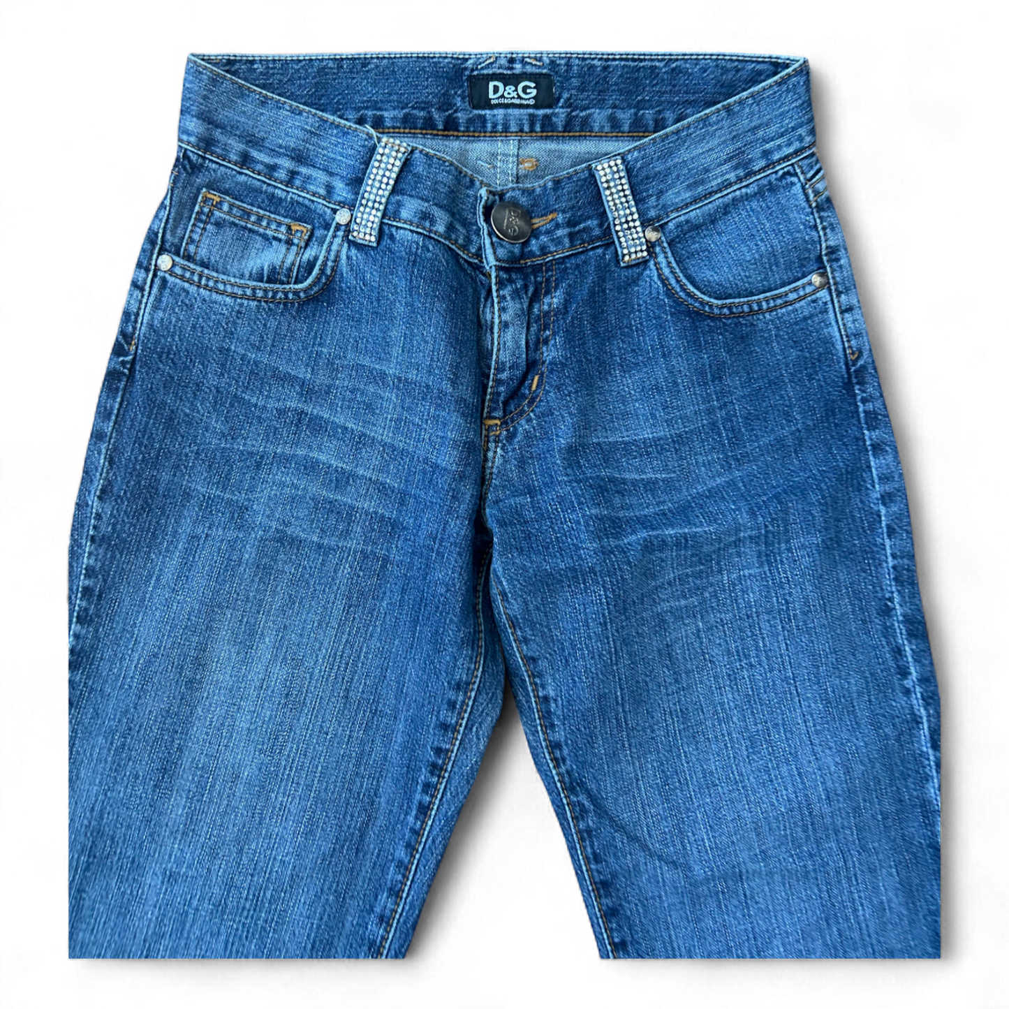 Dolce Gabbana Jeans W28 L32 Made in Italy Strass Y2K Vintage Straight Leg Denim