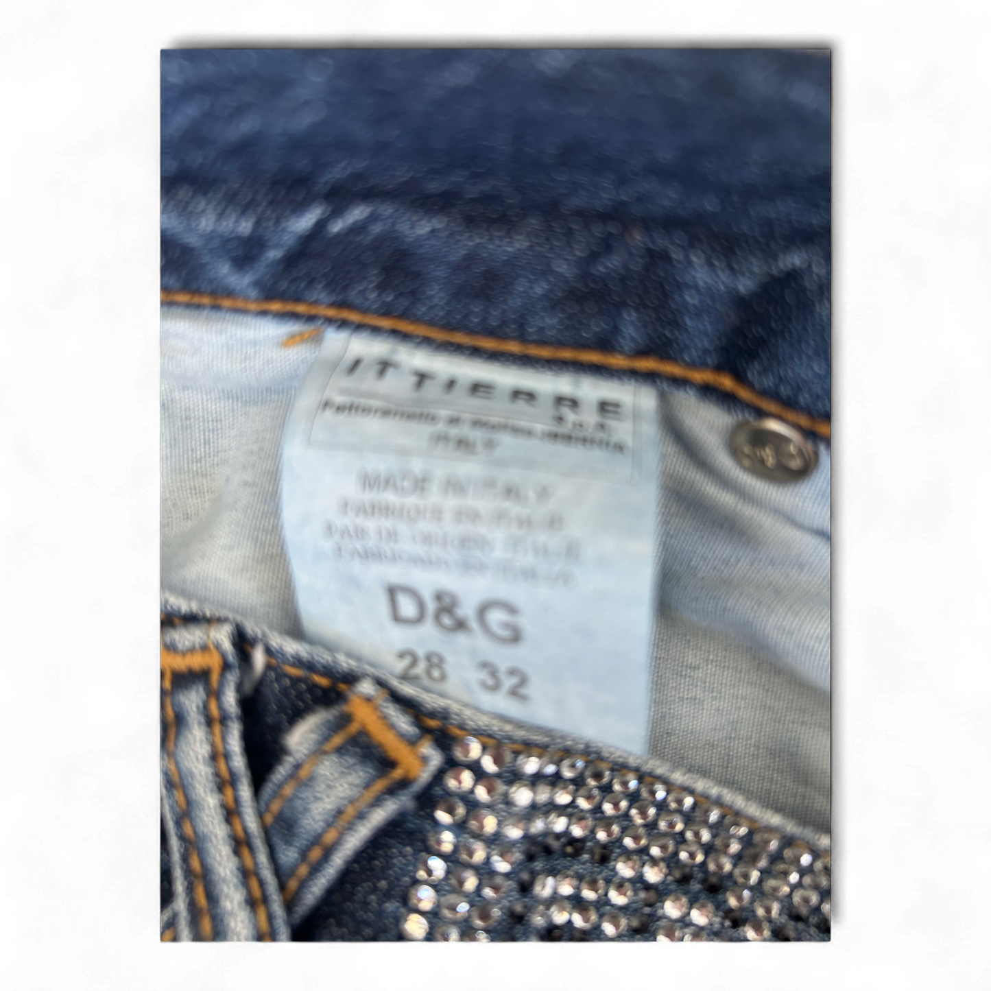 Dolce Gabbana Jeans W28 L32 Made in Italy Strass Y2K Vintage Straight Leg Denim