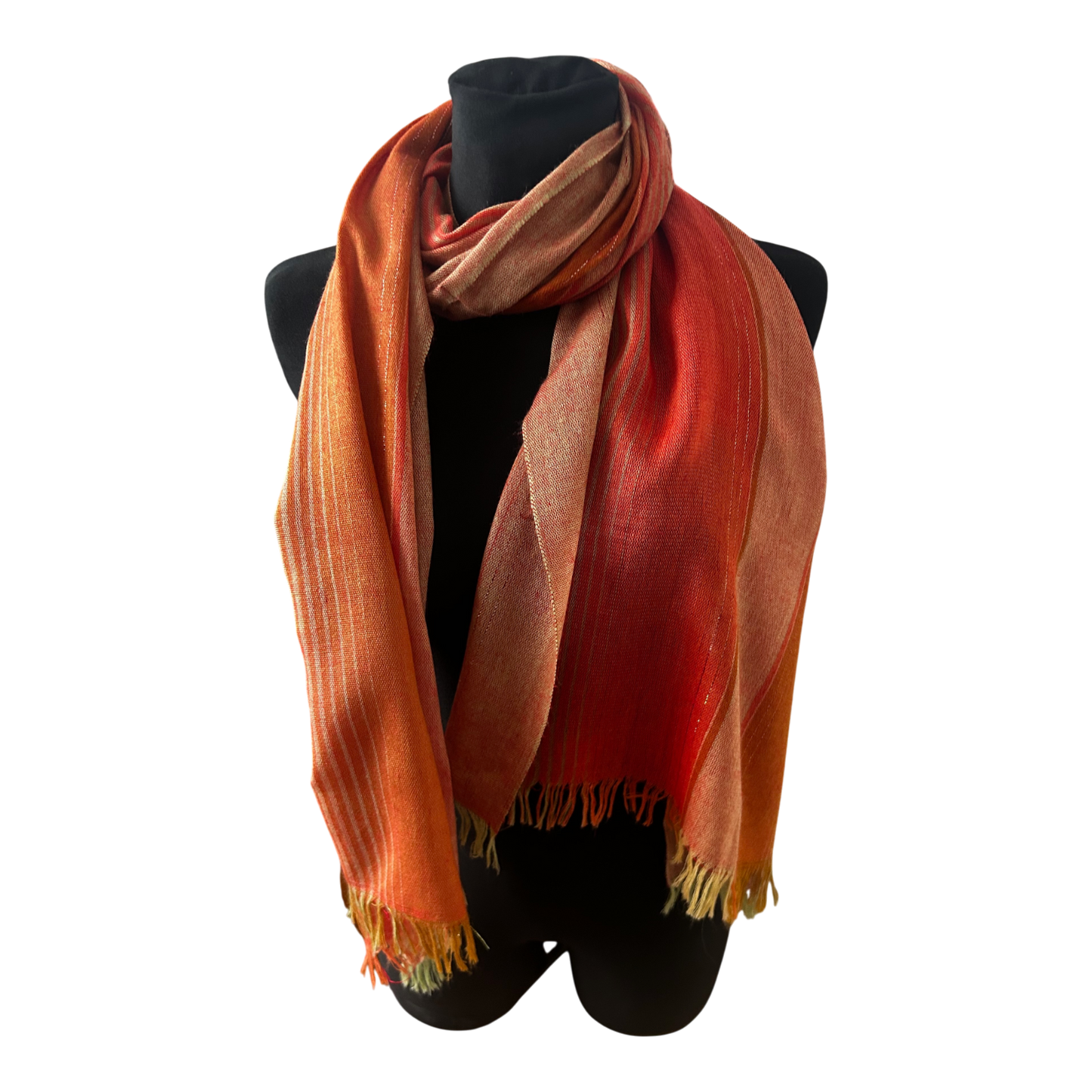 Wunderschöner Damen Schal Orange Rot Gold Baumwollmix Elegant Fransen