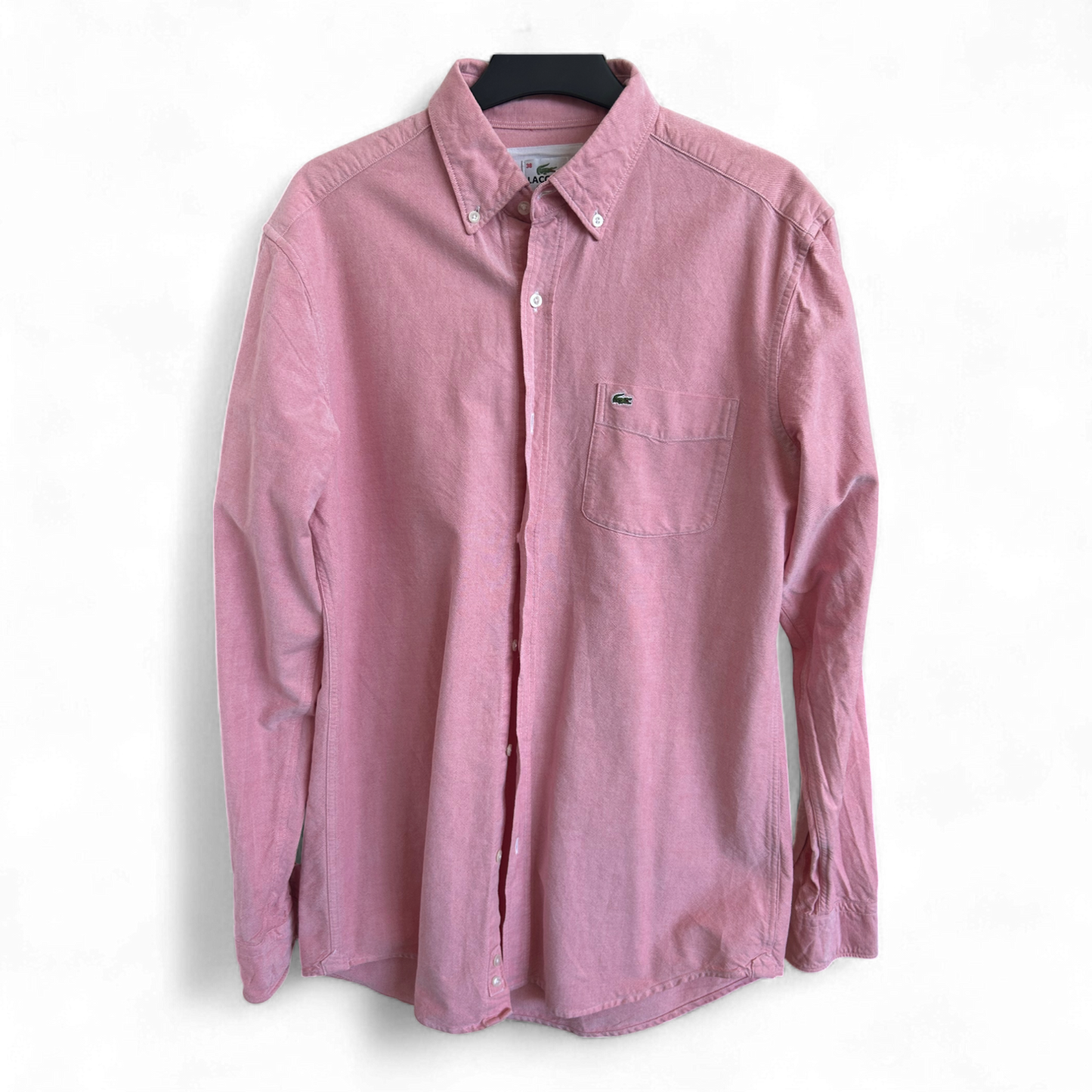 Lacoste Hemd 38 S Rosa Langarm 100 % Baumwolle Button Down Logohemd Krokodil