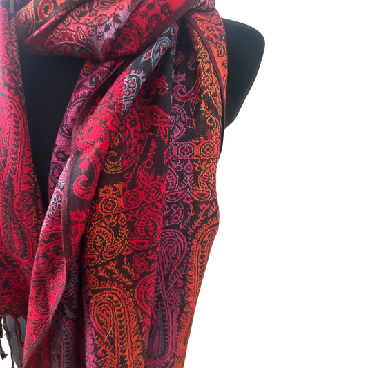 4You Damen Schal Paisley Rot Schwarz 180 x 70 cm Viskose Acryl