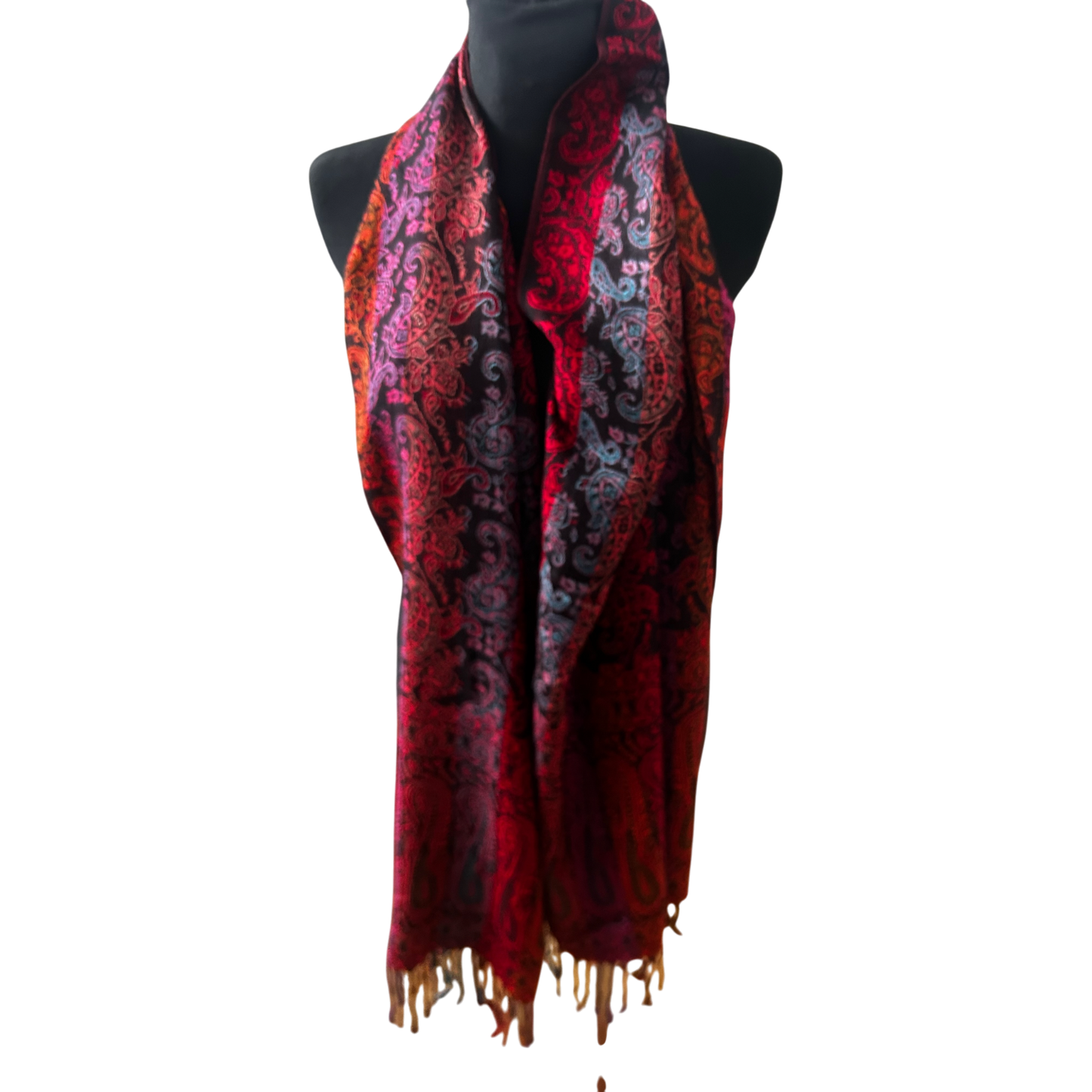 4You Damen Schal Paisley Rot Schwarz 180 x 70 cm Viskose Acryl