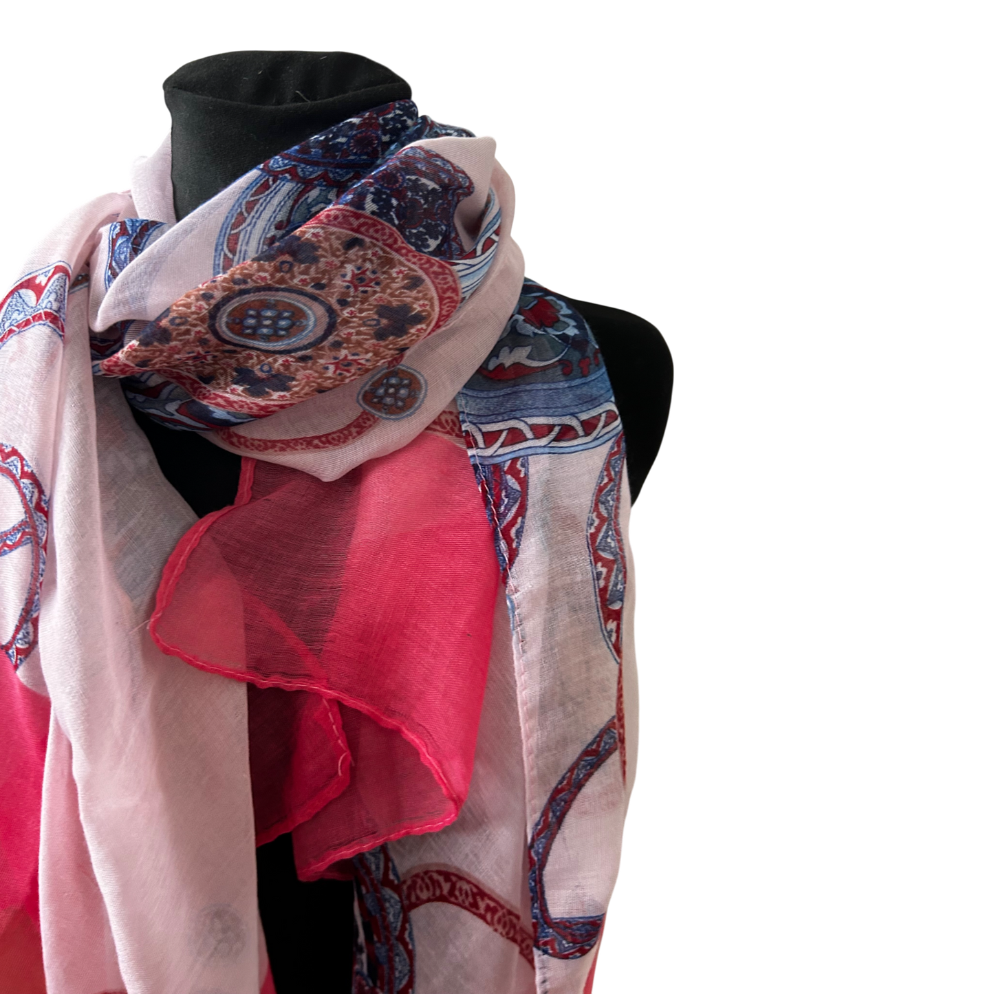 Damen Schal Muster Pink Rosa Blau Ornamente Elegant Gross Sommer Leicht Chic