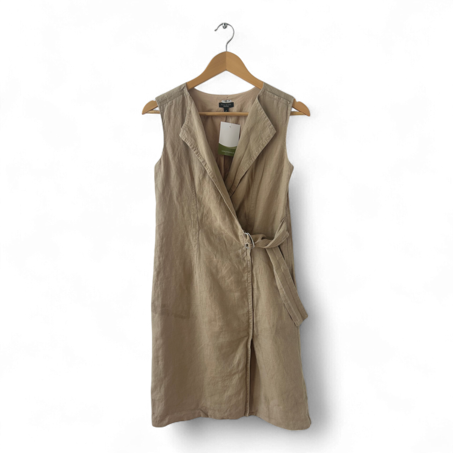 Talbots Kleid Damen Dress Damenkleid Gr. XS Leinen Sommer Wickel Gürtel Beige