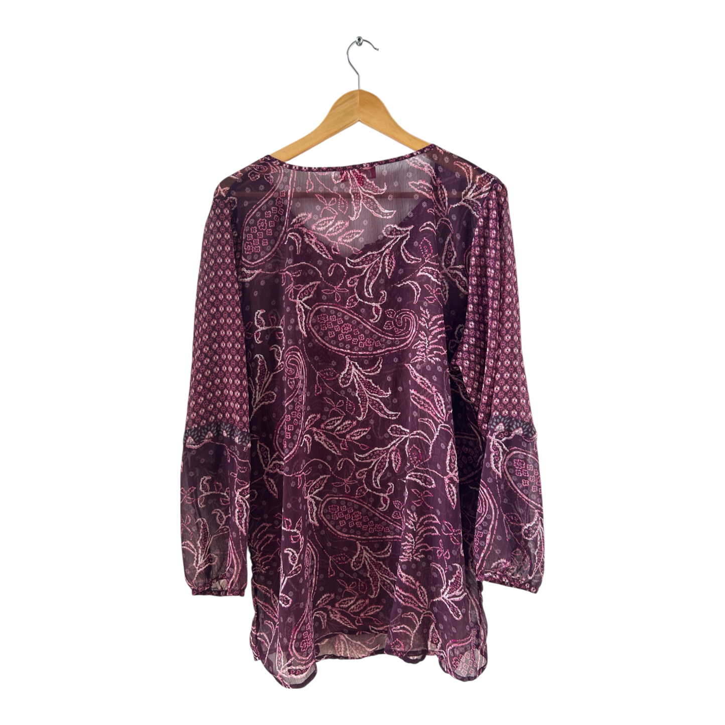 THEA Tunika Gr 48 lila paisley Stickerei lang transparent weiter Schnitt elegant