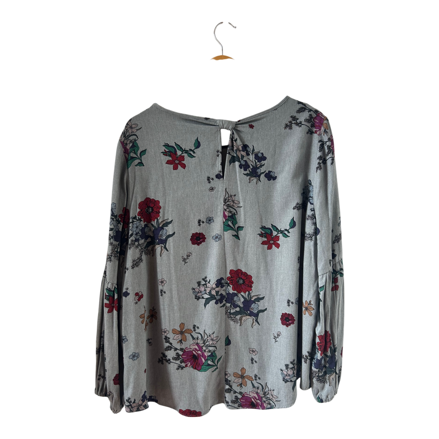 Yessica Bluse grau mit Blumenmuster Gr 46 100 % Viskose locker fallend elegant