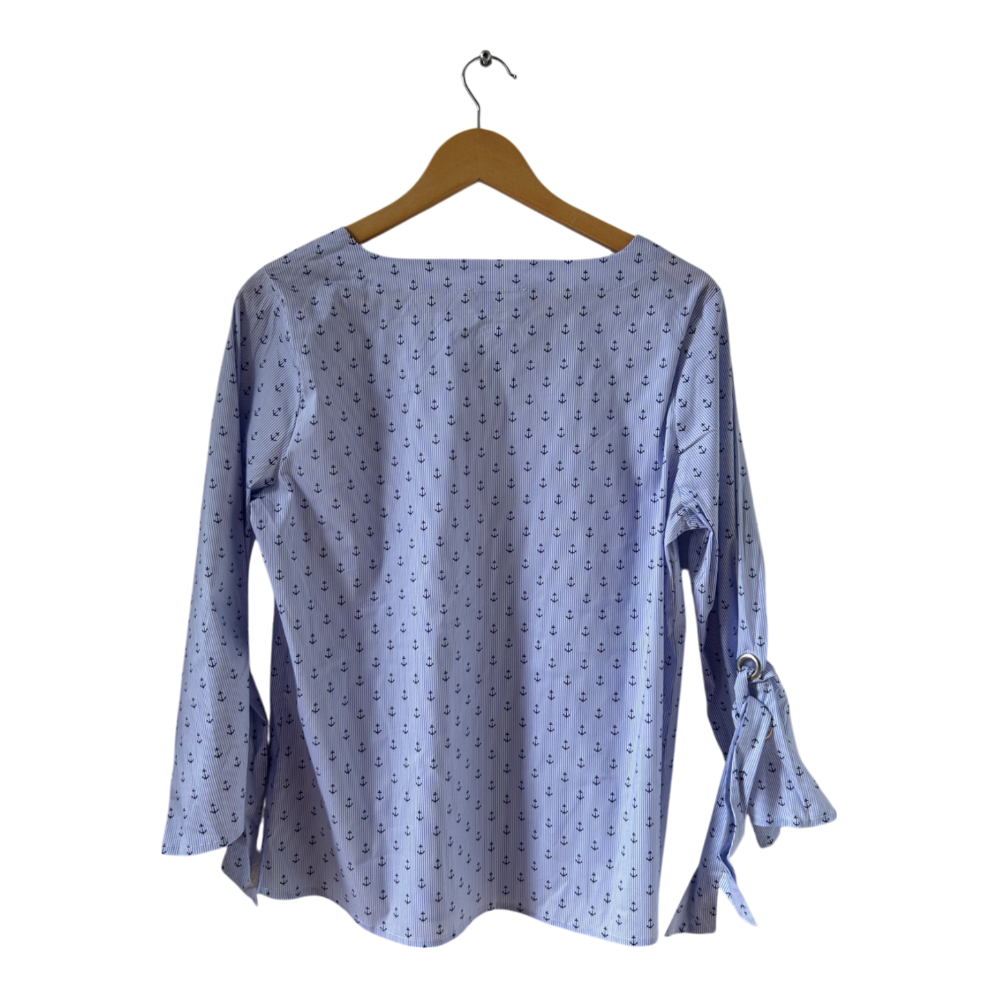 Fiora Blue Bluse Ankerprint Hellblau Gr 40 Baumwolle Schleifenärmel maritim
