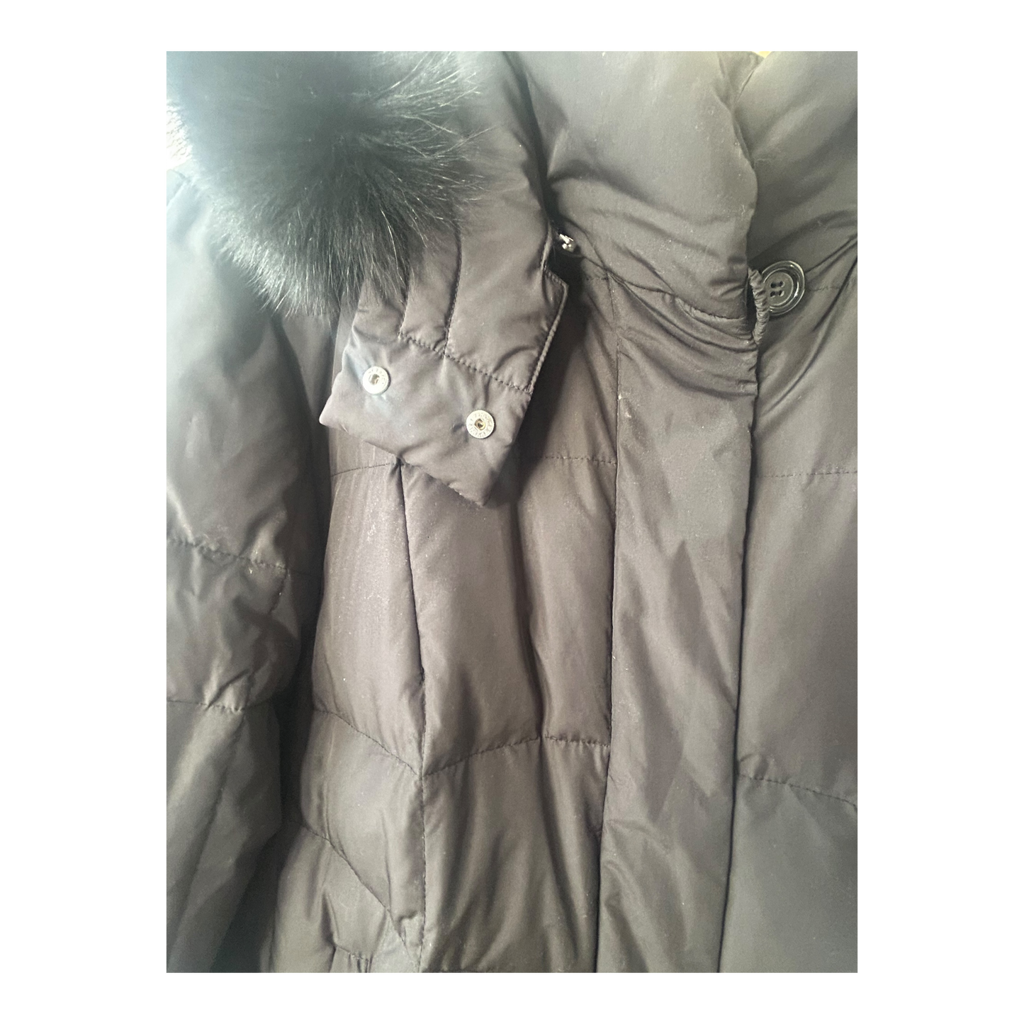 C S Outdoor Damen Daunenjacke Gr 46 Schwarz Echtdaune mit Kapuze Kunstfell