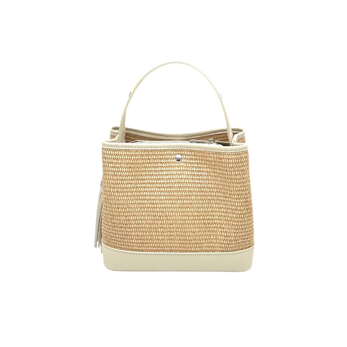 Bucket Bag Damen Tasche Raffia Leder Sommer Italien Vintage Look Natur Elegant