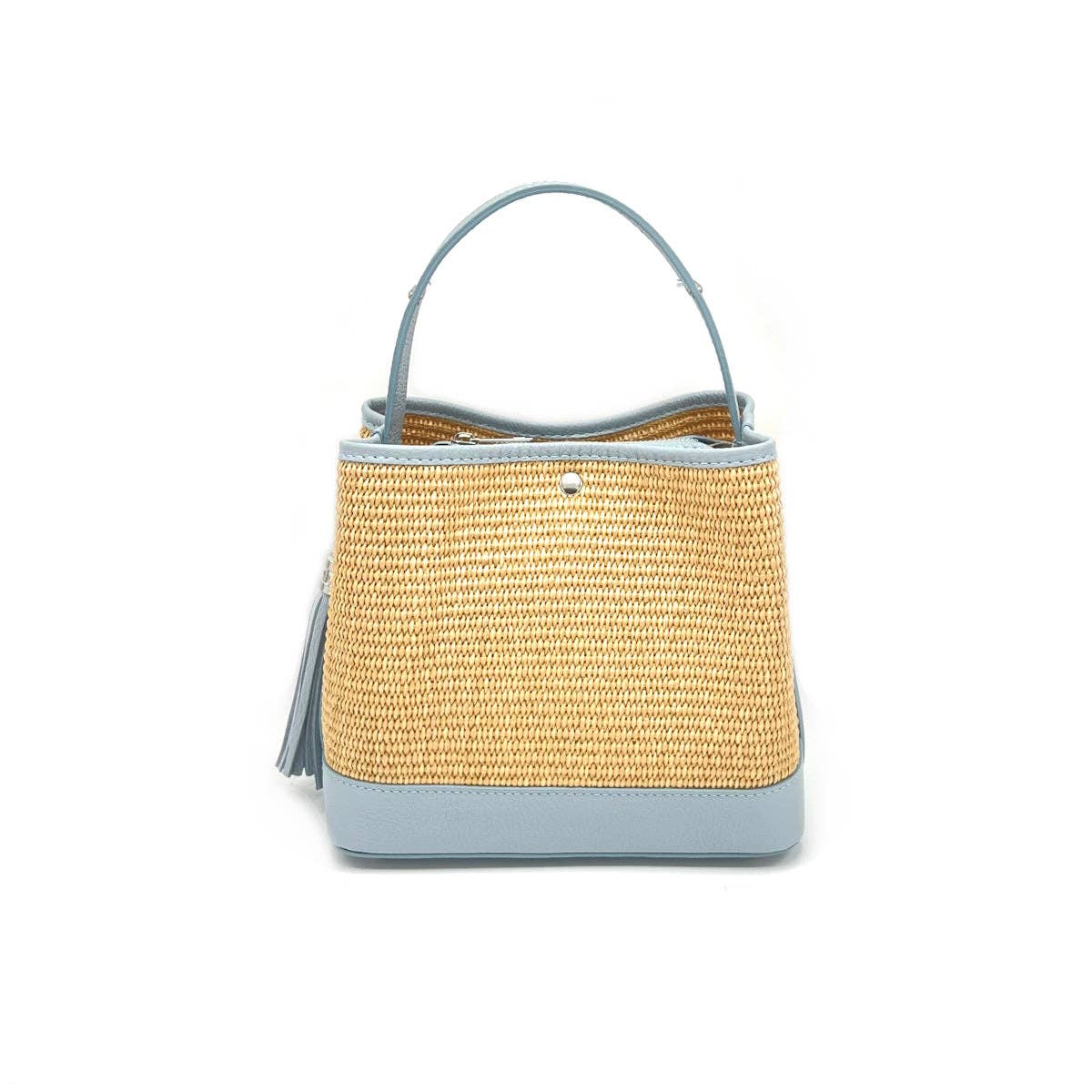 Bucket Bag Damen Tasche Raffia Leder Sommer Italien Vintage Look Natur Elegant
