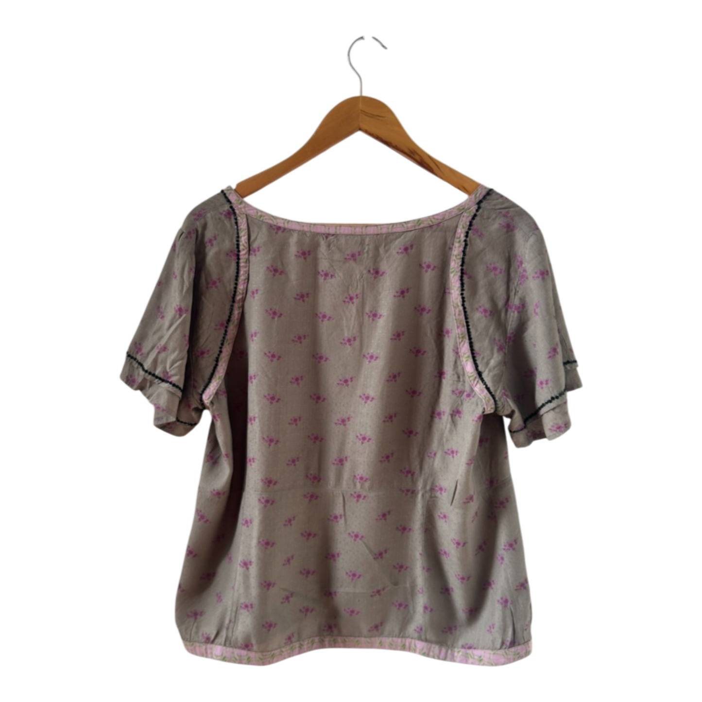Noa Noa Bluse Damen Gr XL Viskose Taupe Rosa Blumen Kurzarm Boho Vintage Romantik