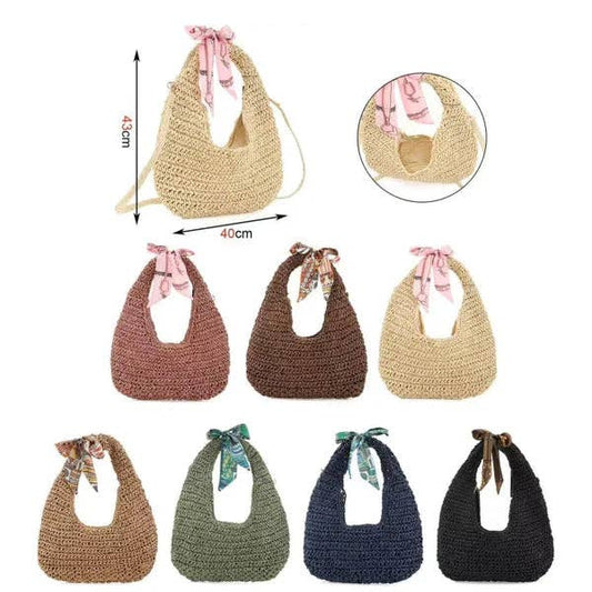 Strohtasche Hobo Style Damen Tasche Reißverschluss Sommerkorb 4 Farben NEU