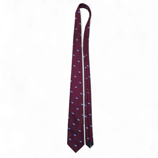 Designer-Krawatte "ASCOT" Reine Seide, Weinrot mit Elefantenmuster