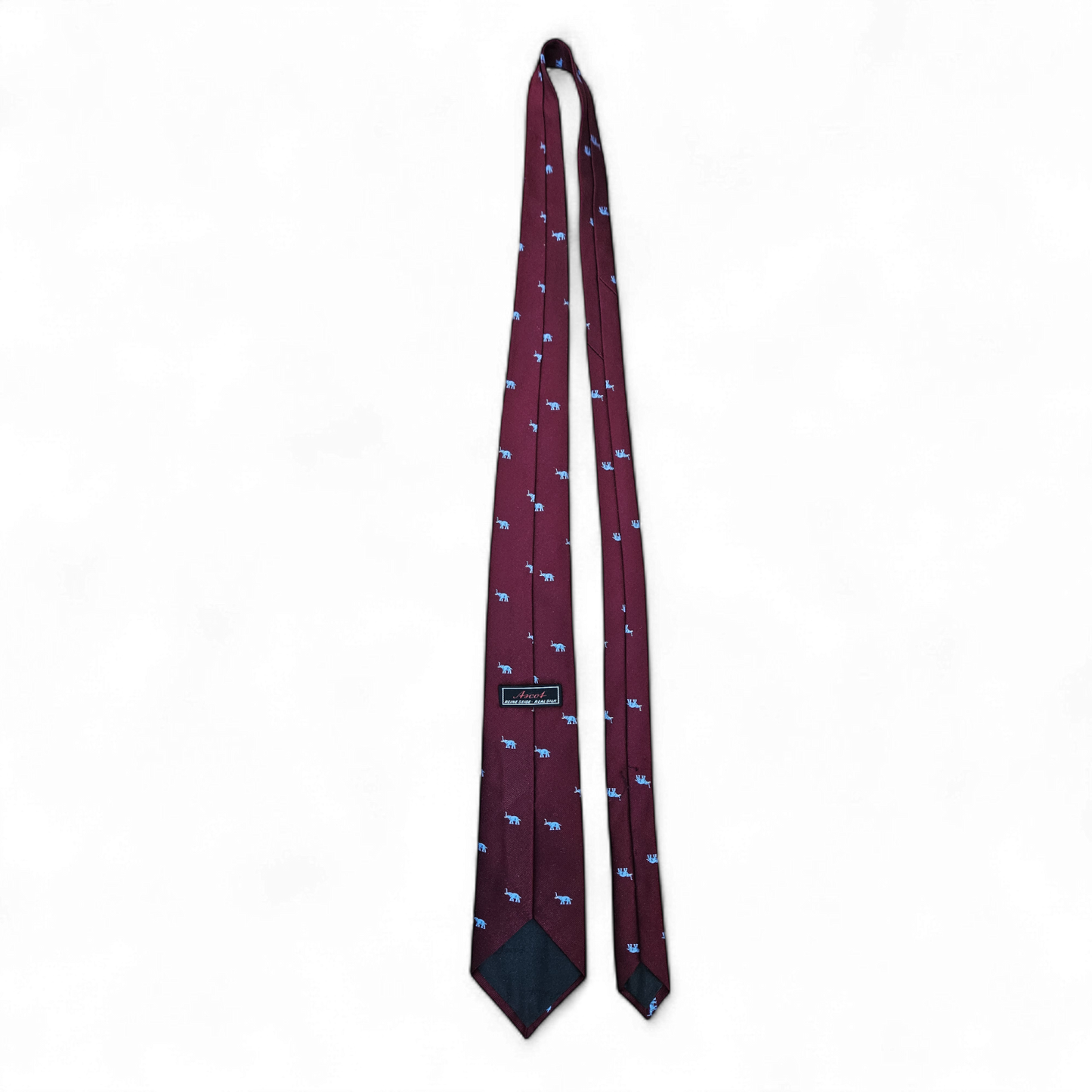 Designer-Krawatte "ASCOT" Reine Seide, Weinrot mit Elefantenmuster