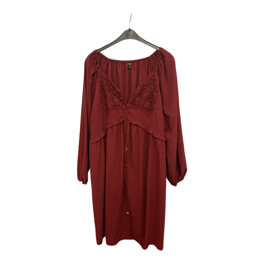 SHEIN CURVE Kleid Damen Dress Damenkleid Gr. 3XL Bordeaux Spitze Elegant Langarm